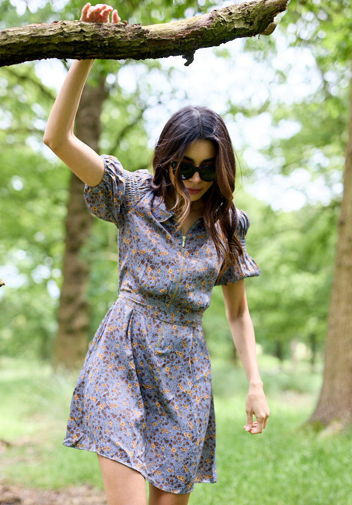 Amelia Aster Mini Dress in Grey | Dresses