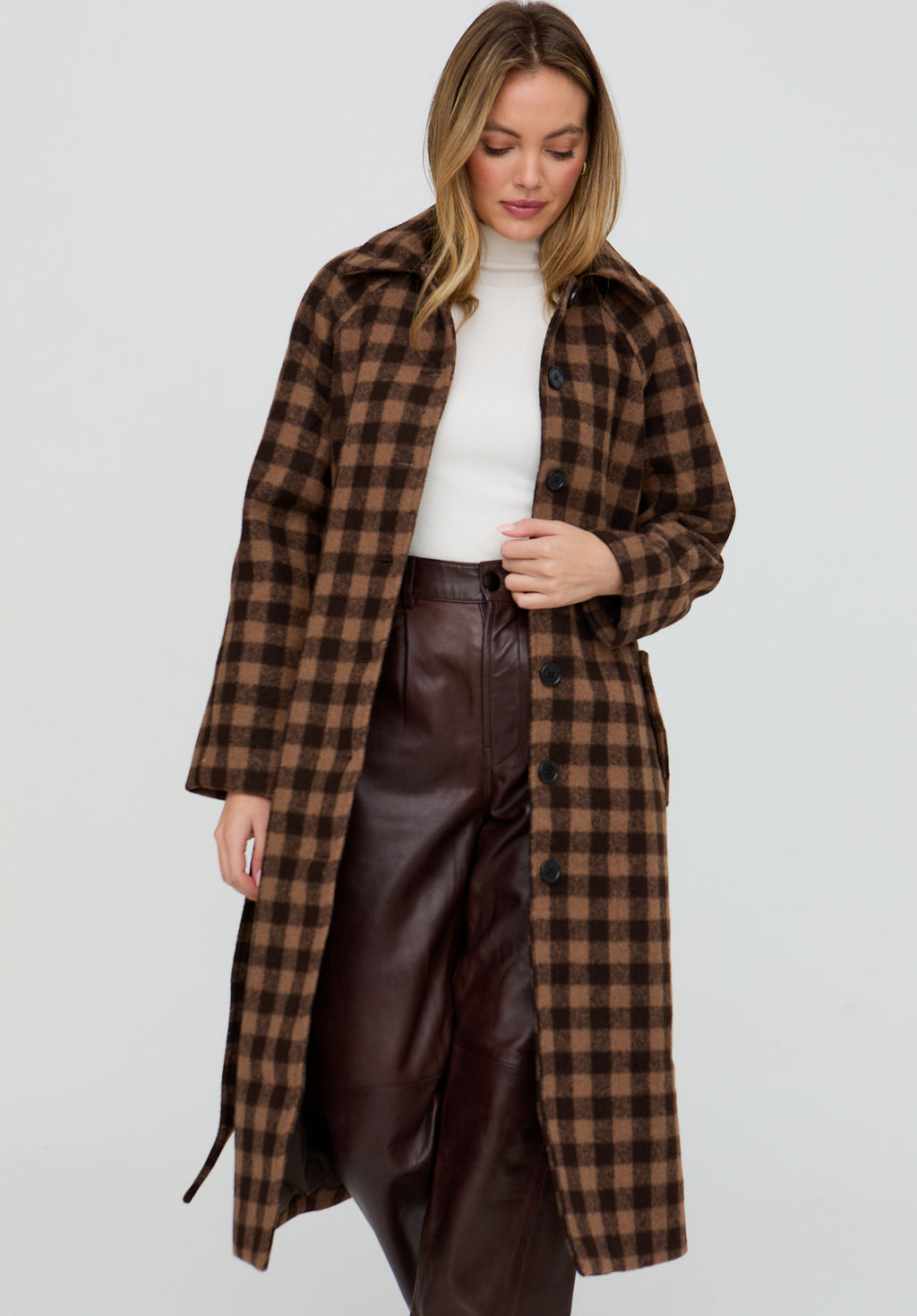 Pia Tailored Check Print Coat In Brown