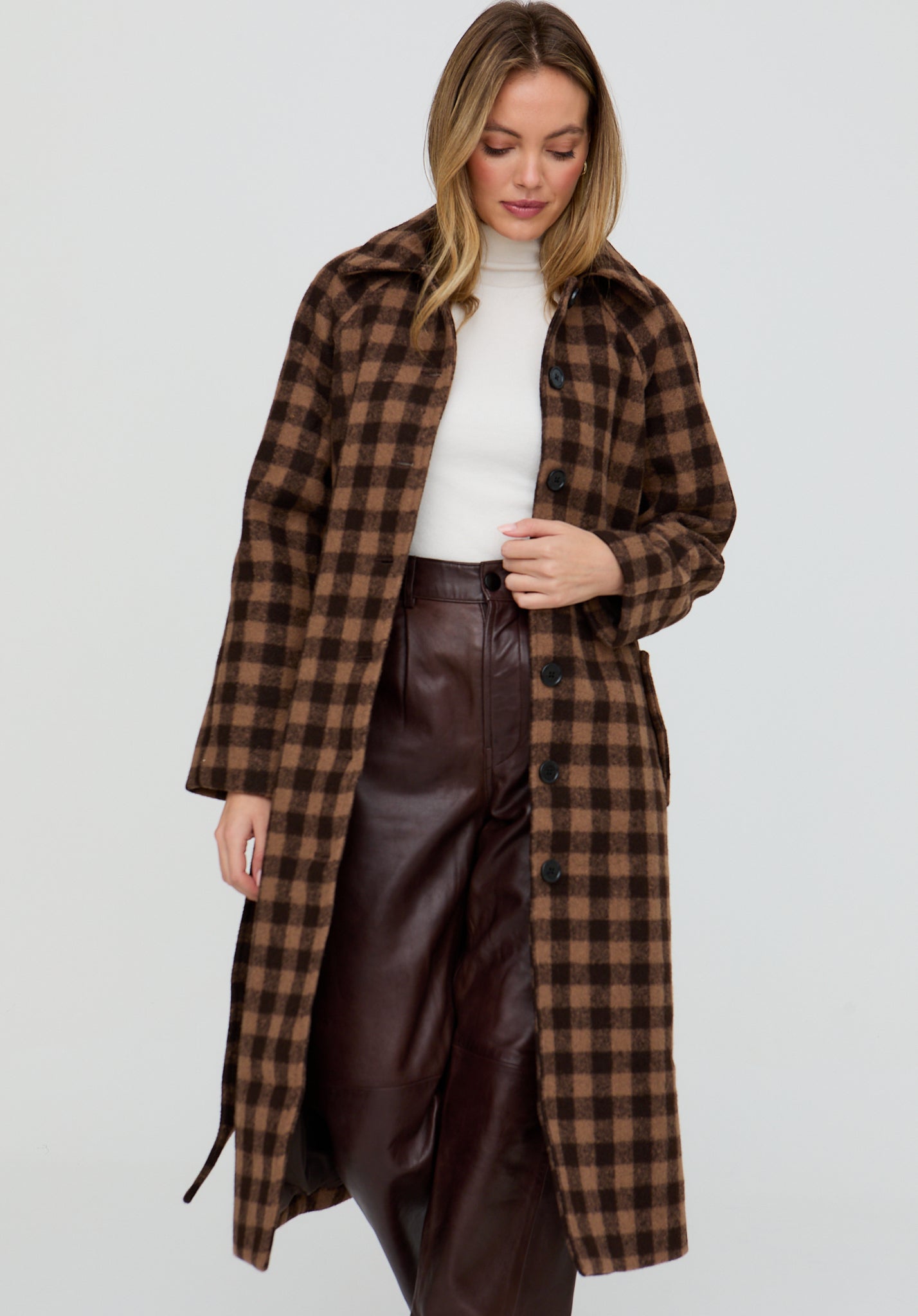 Pia Tailored Check Print Coat In Brown
