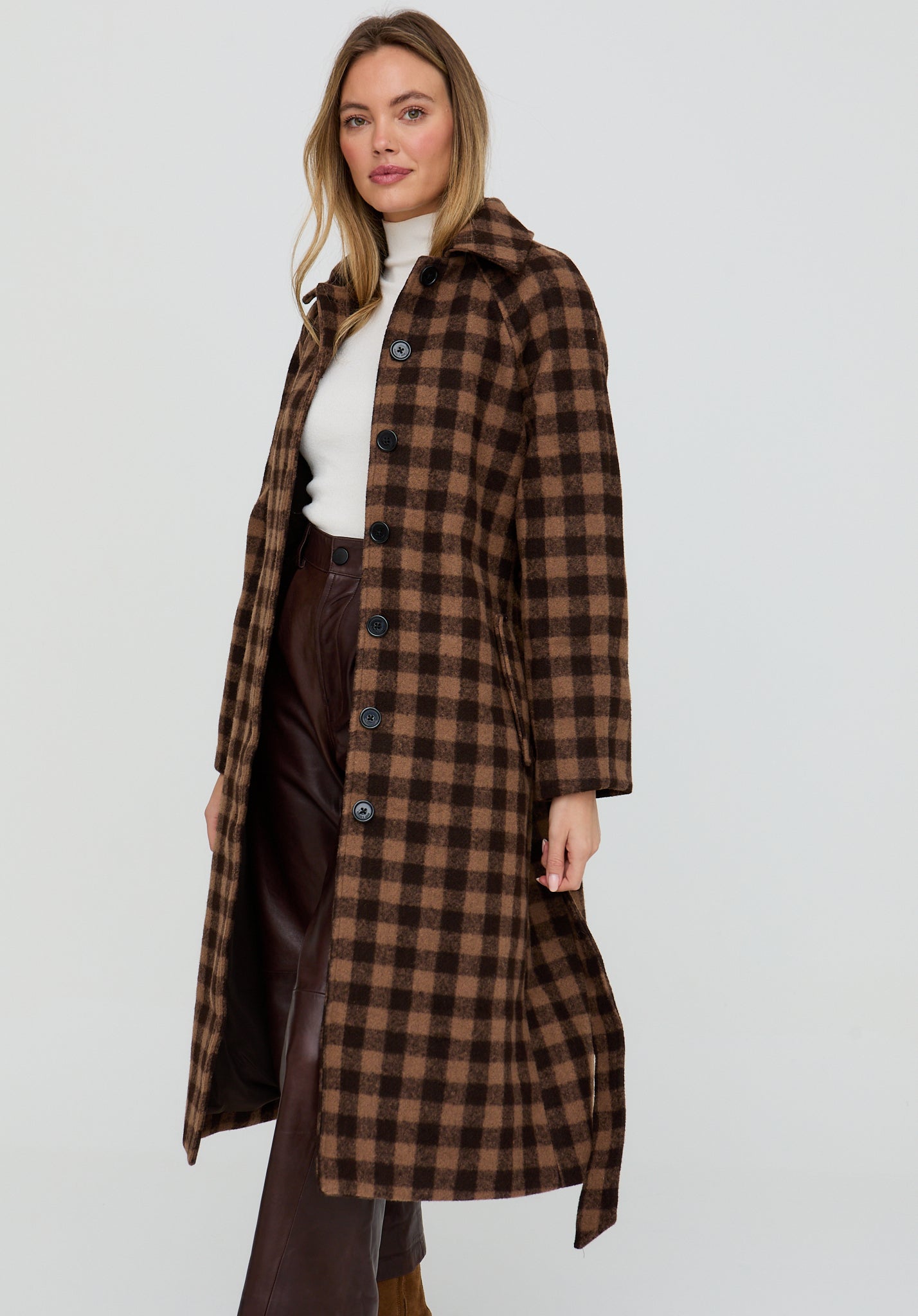 Pia Tailored Check Print Coat In Brown