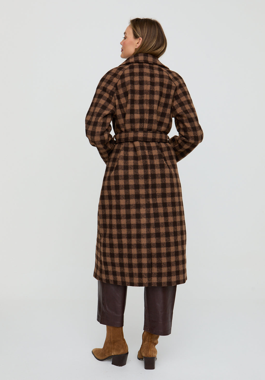 Pia Tailored Check Print Coat In Brown