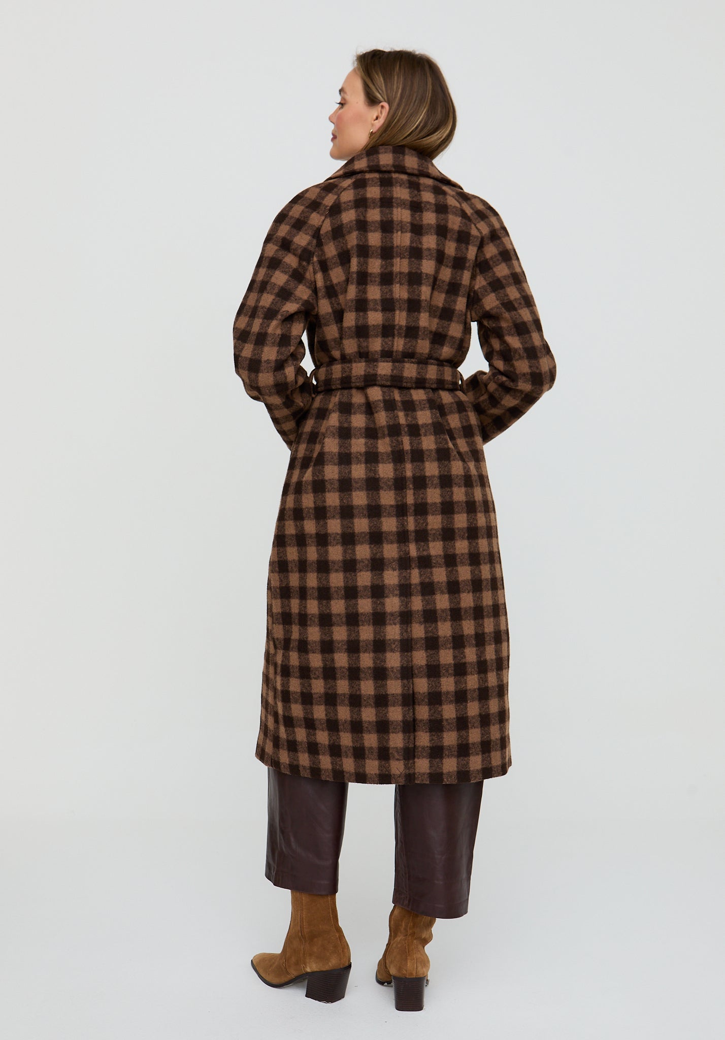 Pia Tailored Check Print Coat In Brown