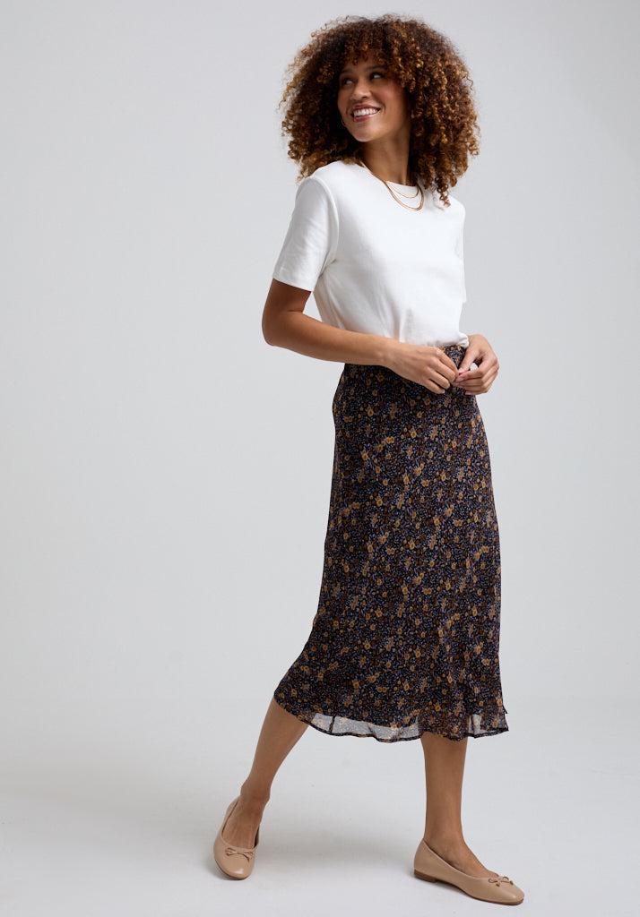 Poppy Aster Midi Skirt in Black