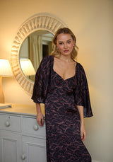 Lydia Angel Sleeve Midnight Tiger Print Maxi Dress In Brown