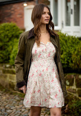 India Button Front Wishing Well Floral Print Mini Dress In Multi