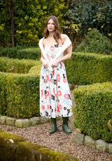 Jessica Detachable Strap Poppy Floral Print Midi Dress In Multi