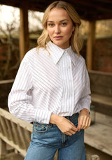 Dapper Double Placket Stripe Shirt In White