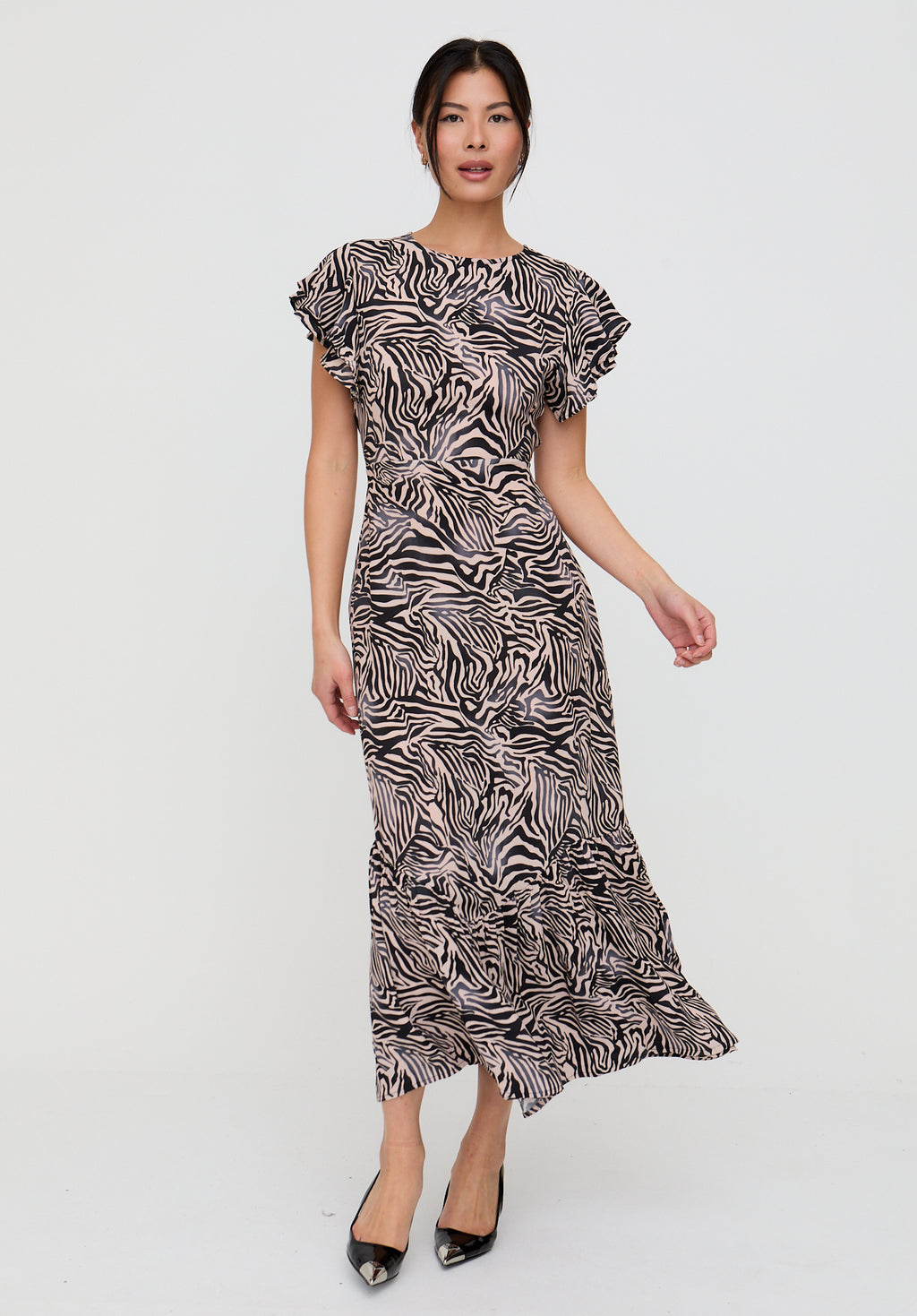 Zelda Tiered Zebra Print Maxi Dress In Multi