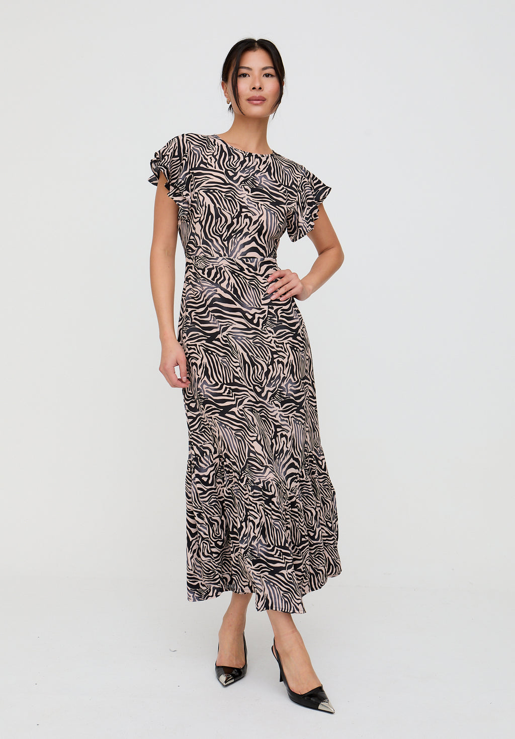 Zelda Tiered Zebra Print Maxi Dress In Multi