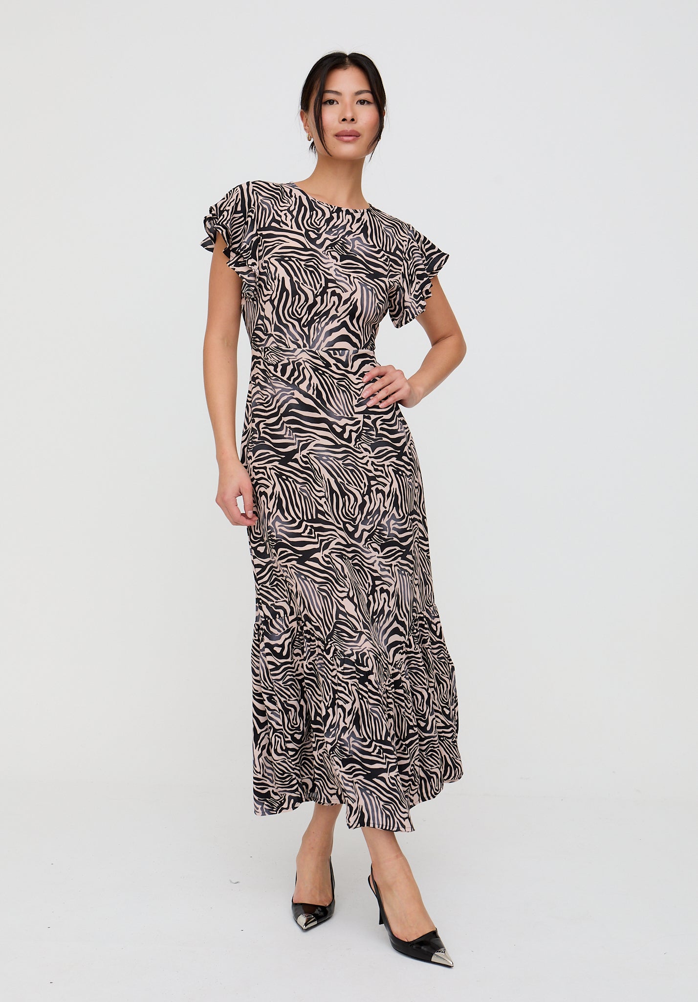 Zelda Tiered Zebra Print Maxi Dress In Multi