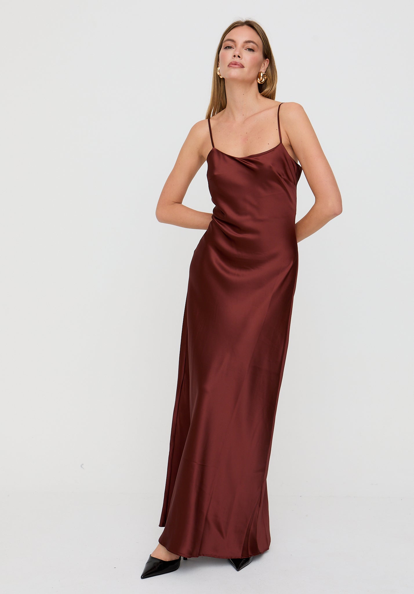 Roxy Spaghetti Strap Maxi Dress In Chocolate Brown