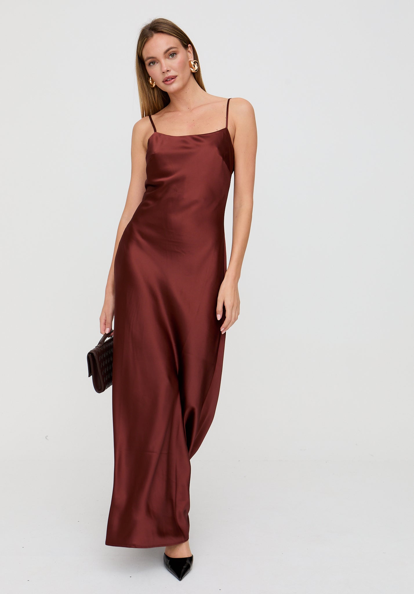 Roxy Spaghetti Strap Maxi Dress In Chocolate Brown