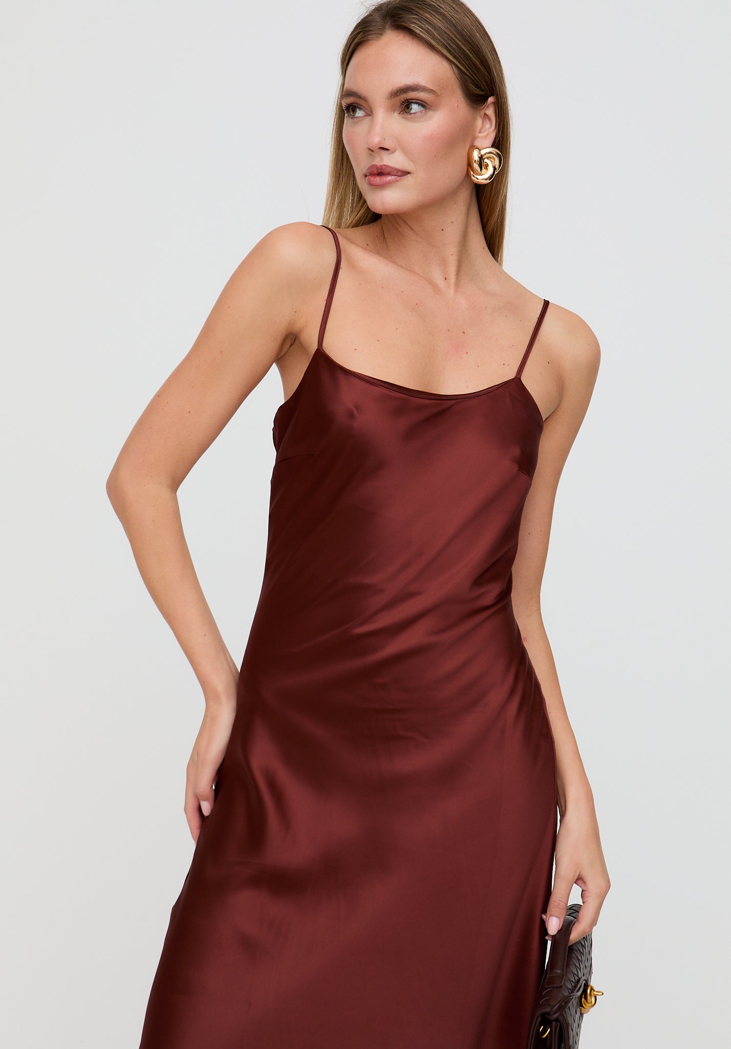 Roxy Spaghetti Strap Maxi Dress In Chocolate Brown