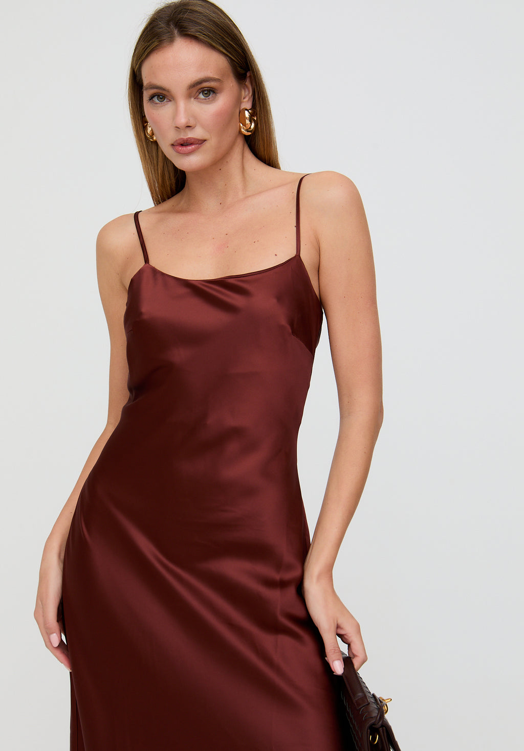 Roxy Spaghetti Strap Maxi Dress In Chocolate Brown