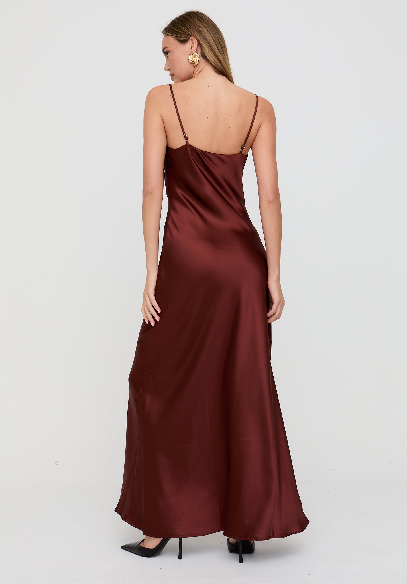 Roxy Spaghetti Strap Maxi Dress In Chocolate Brown