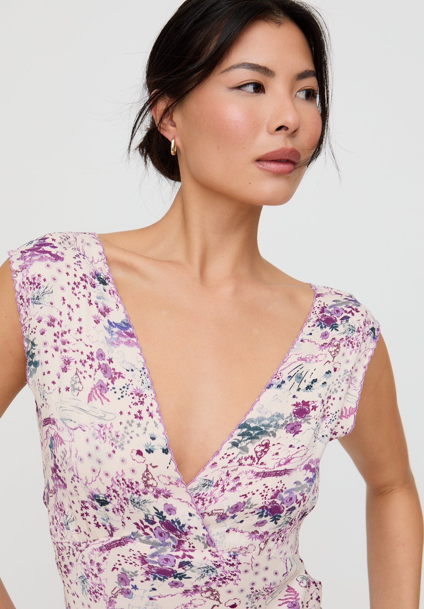 Zola Bias Cut Wonderland Print Midi Dress In Multi