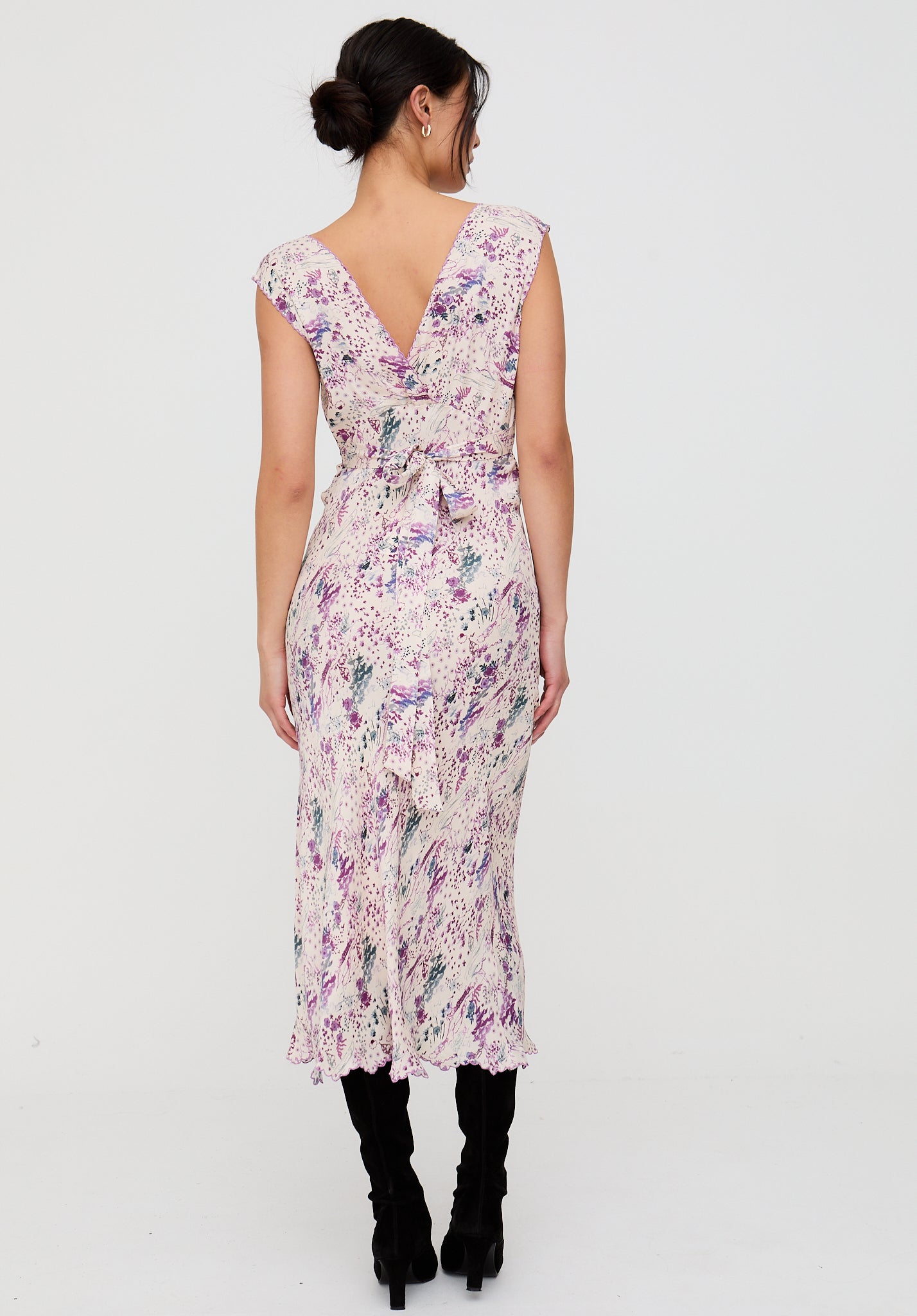 Zola Bias Cut Wonderland Print Midi Dress In Multi