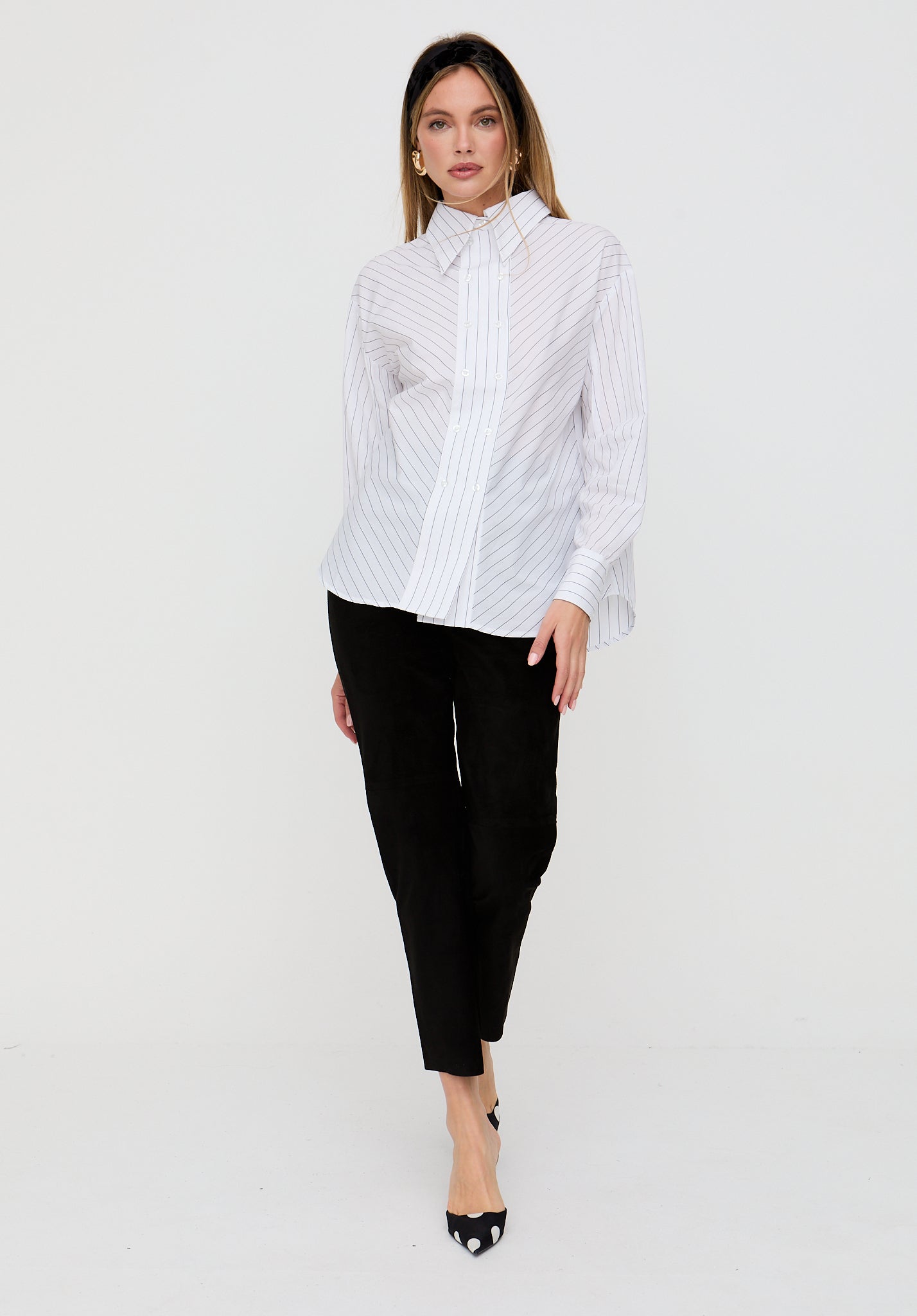 Dapper Double Placket Stripe Shirt In White