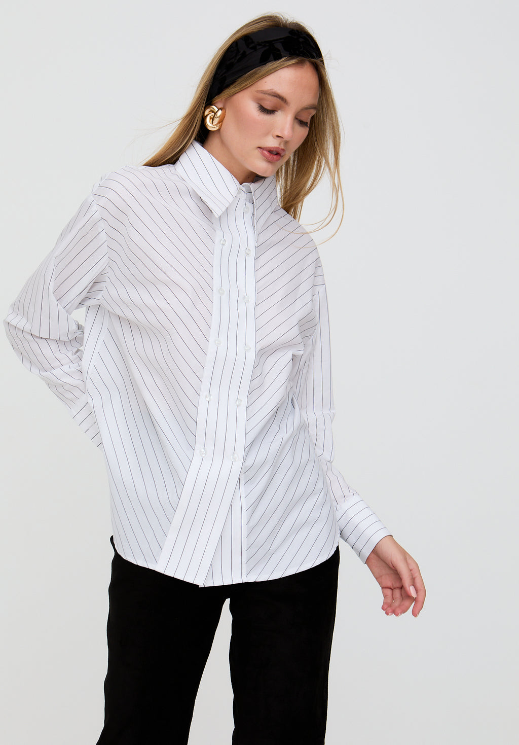 Dapper Double Placket Stripe Shirt In White