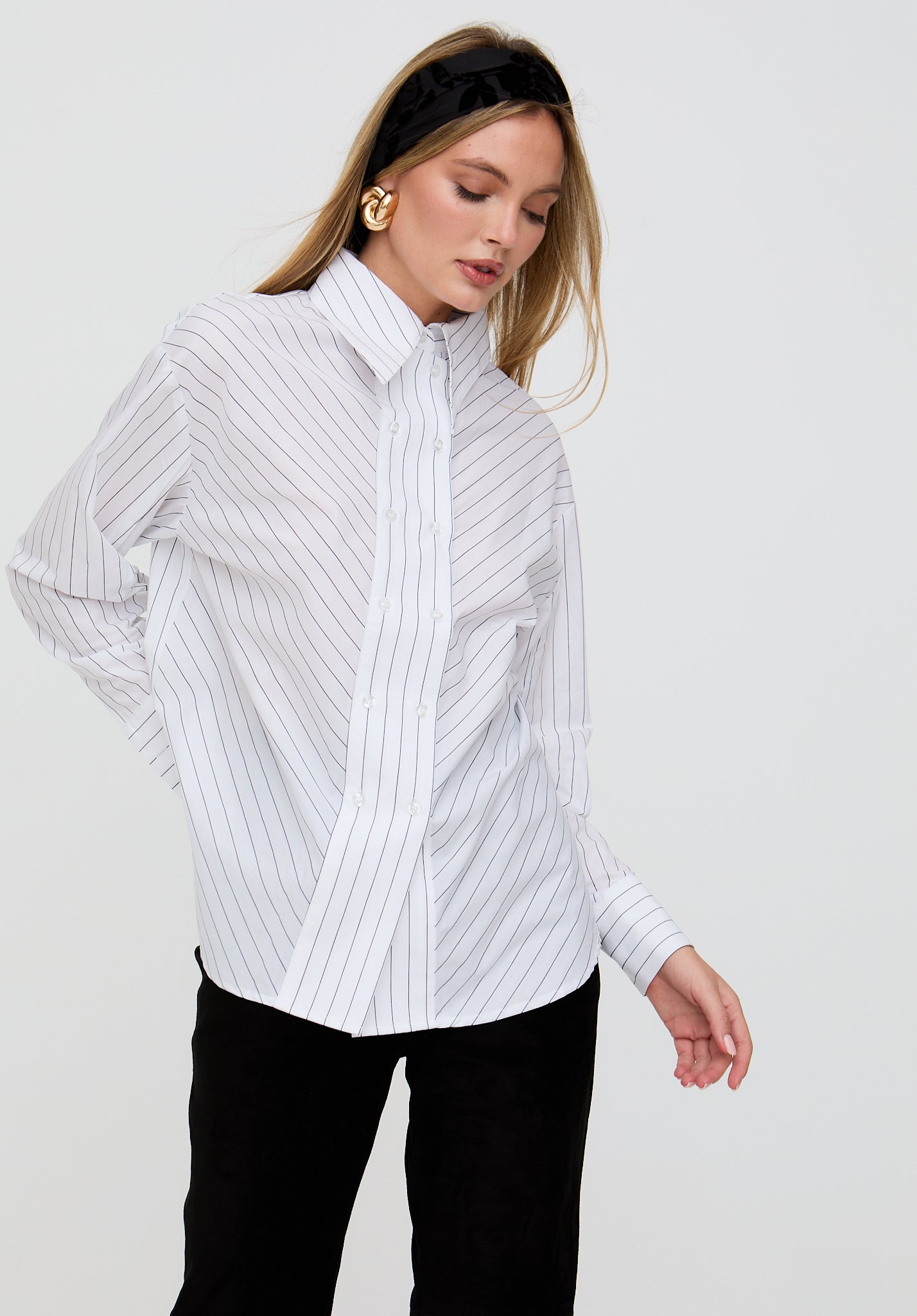 Dapper Double Placket Stripe Shirt In White