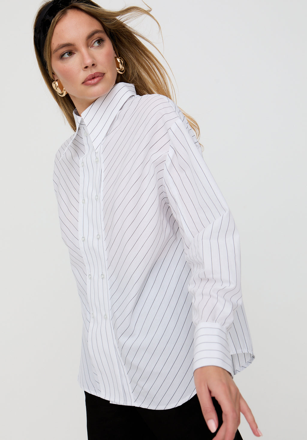 Dapper Double Placket Stripe Shirt In White