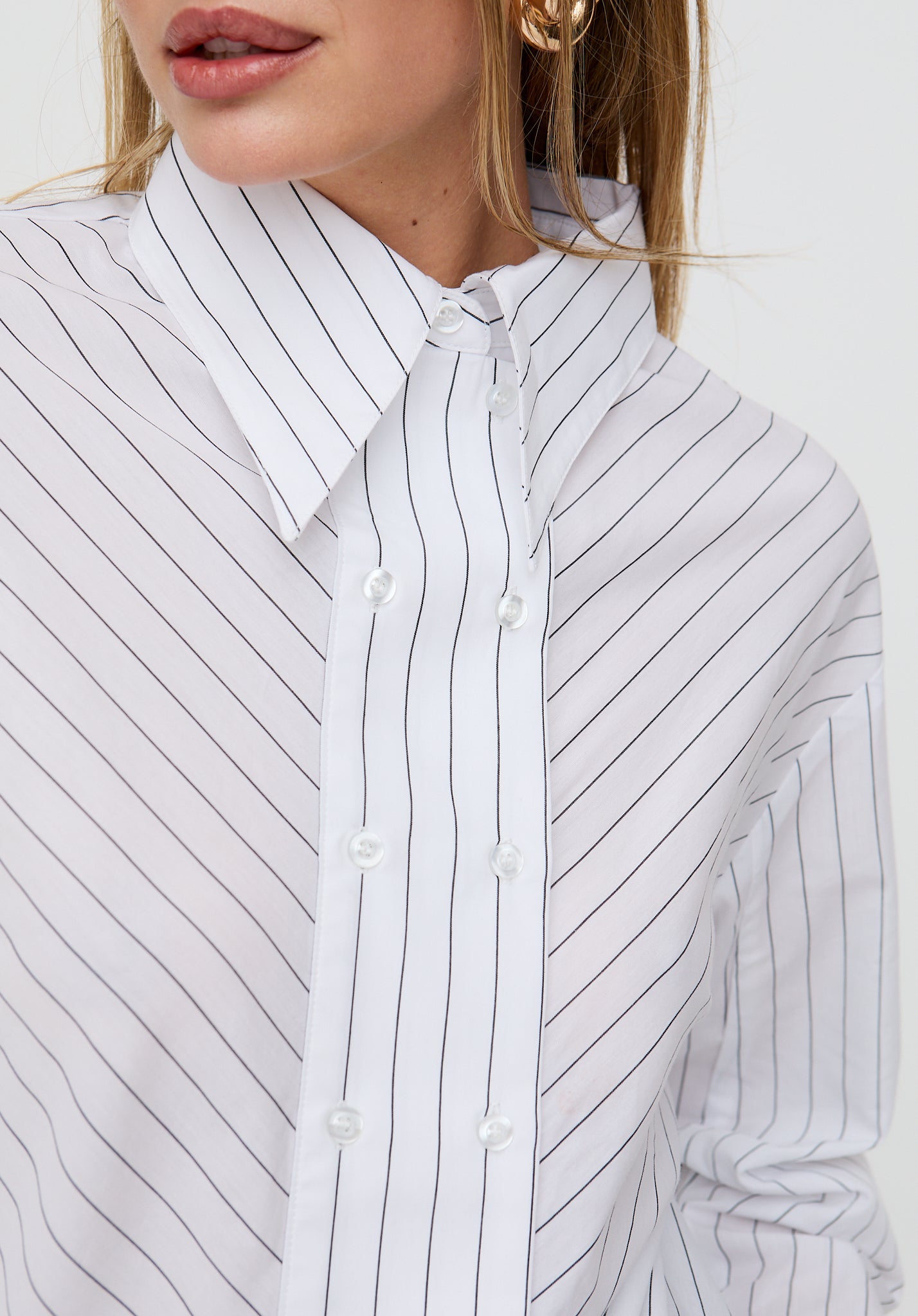 Dapper Double Placket Stripe Shirt In White