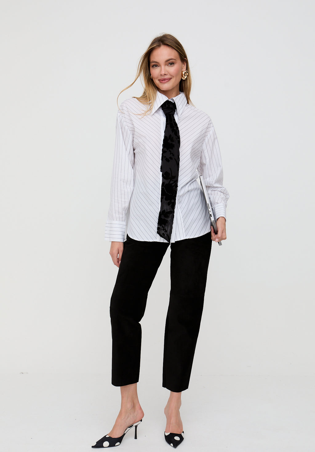 Dapper Double Placket Stripe Shirt In White