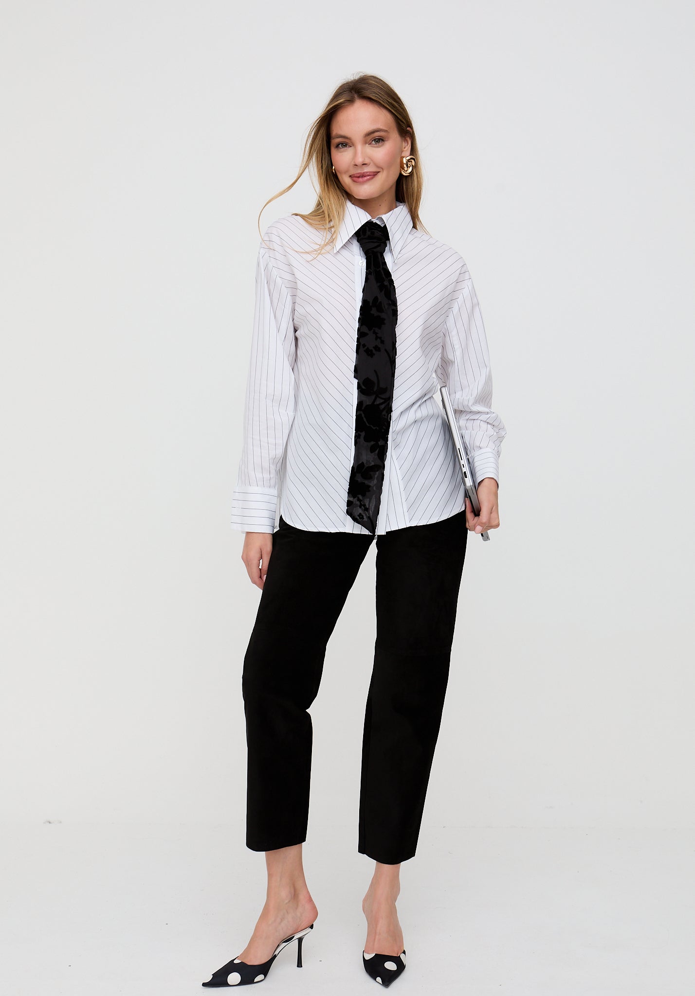 Dapper Double Placket Stripe Shirt In White