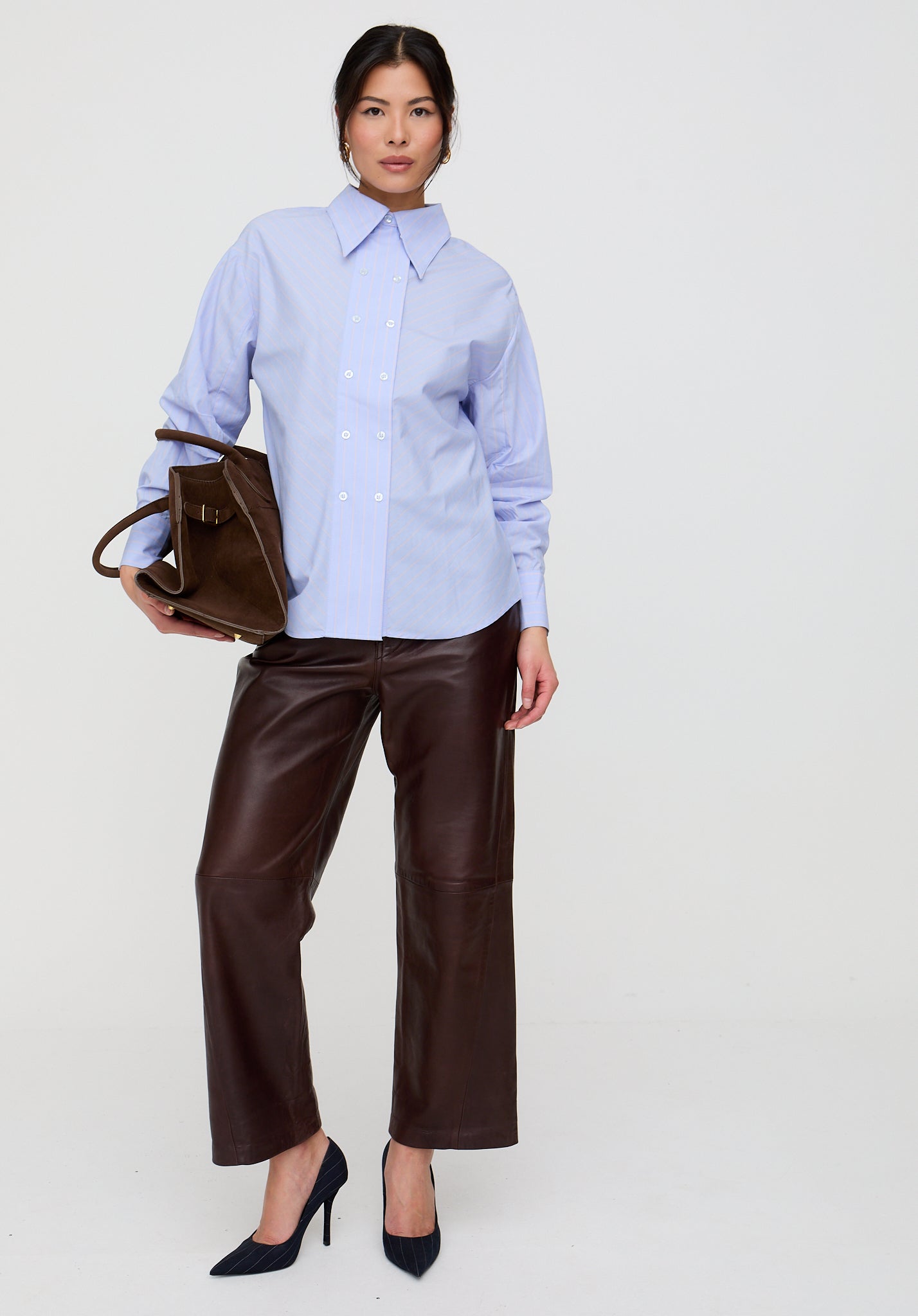 Dapper Double Placket Stripe Shirt In Blue