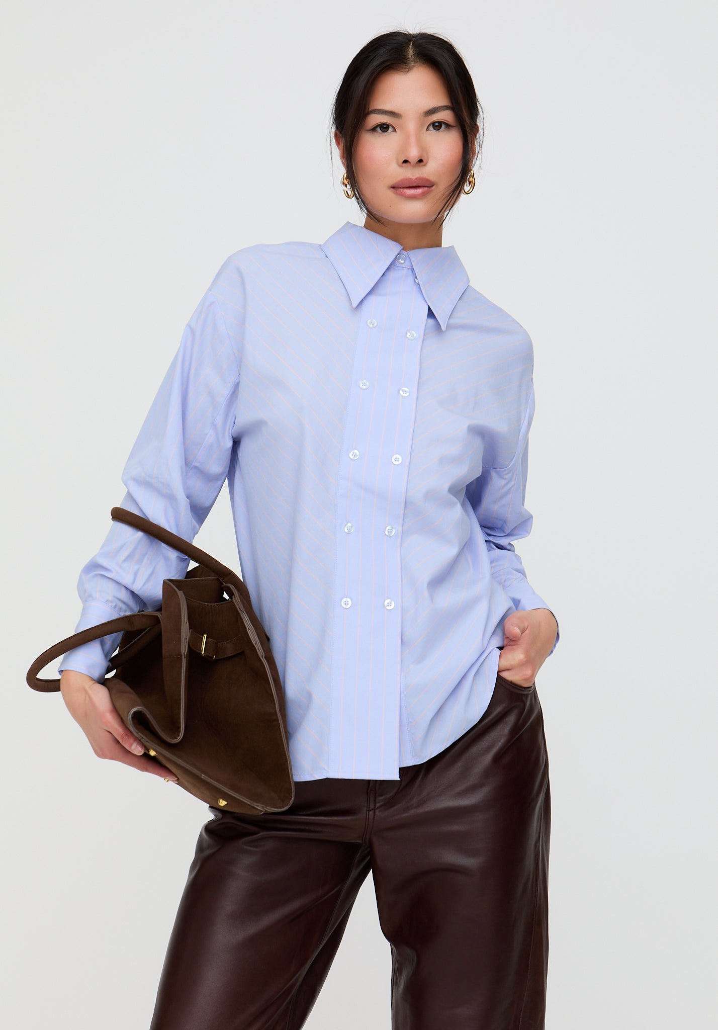 Dapper Double Placket Stripe Shirt In Blue