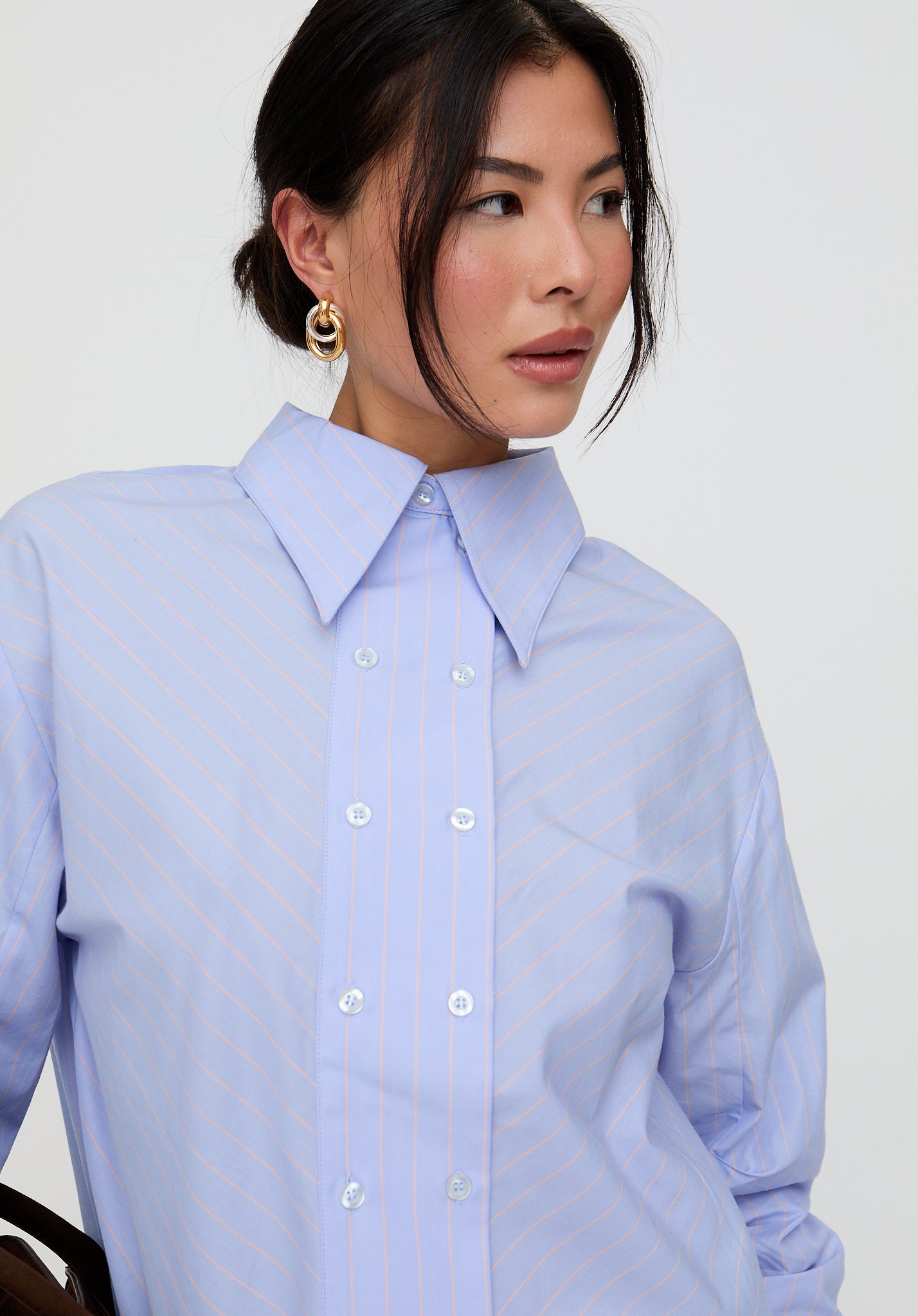 Dapper Double Placket Stripe Shirt In Blue