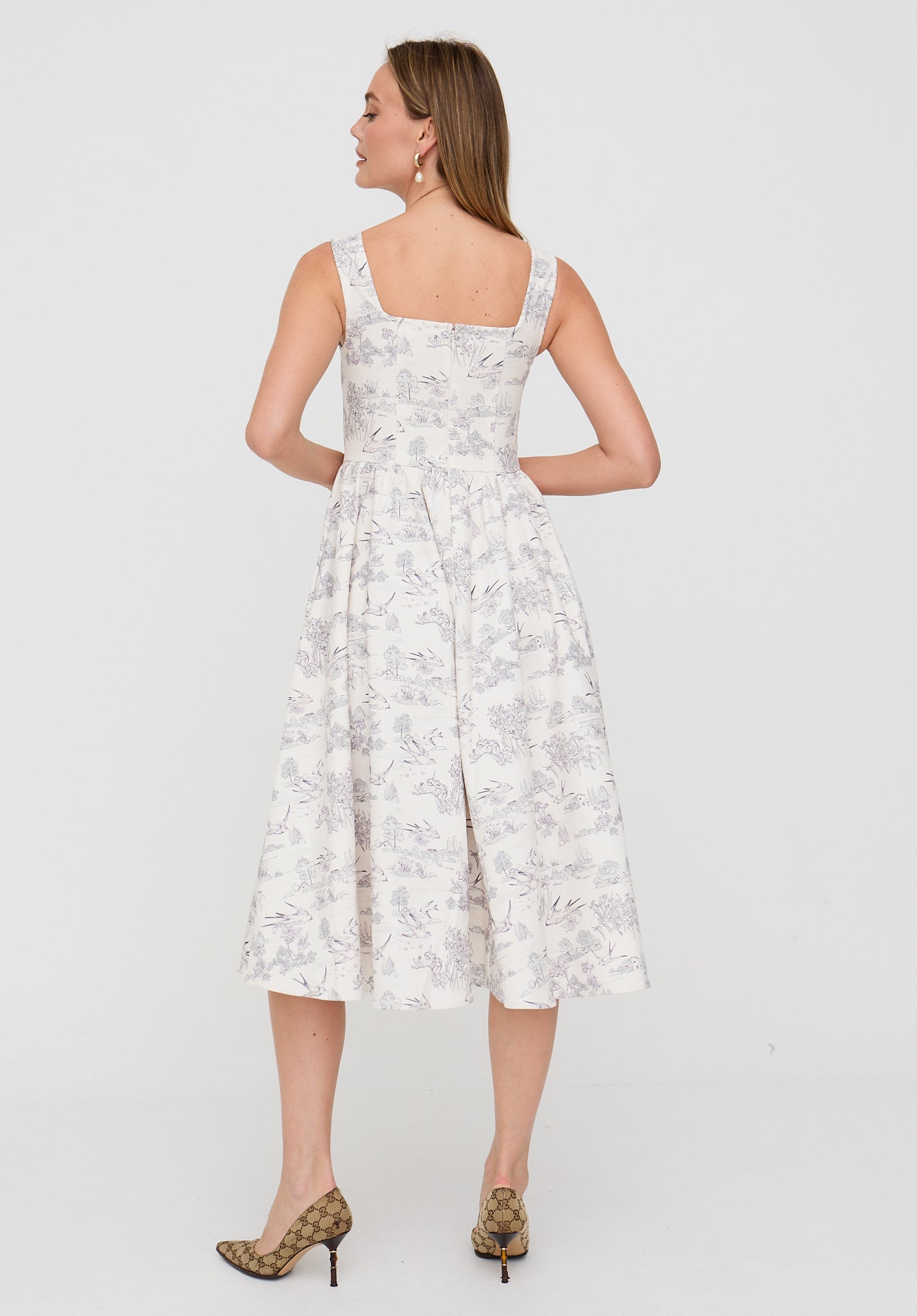 Hayley Corset Inspired Josephine Print Midi Dress In Cream