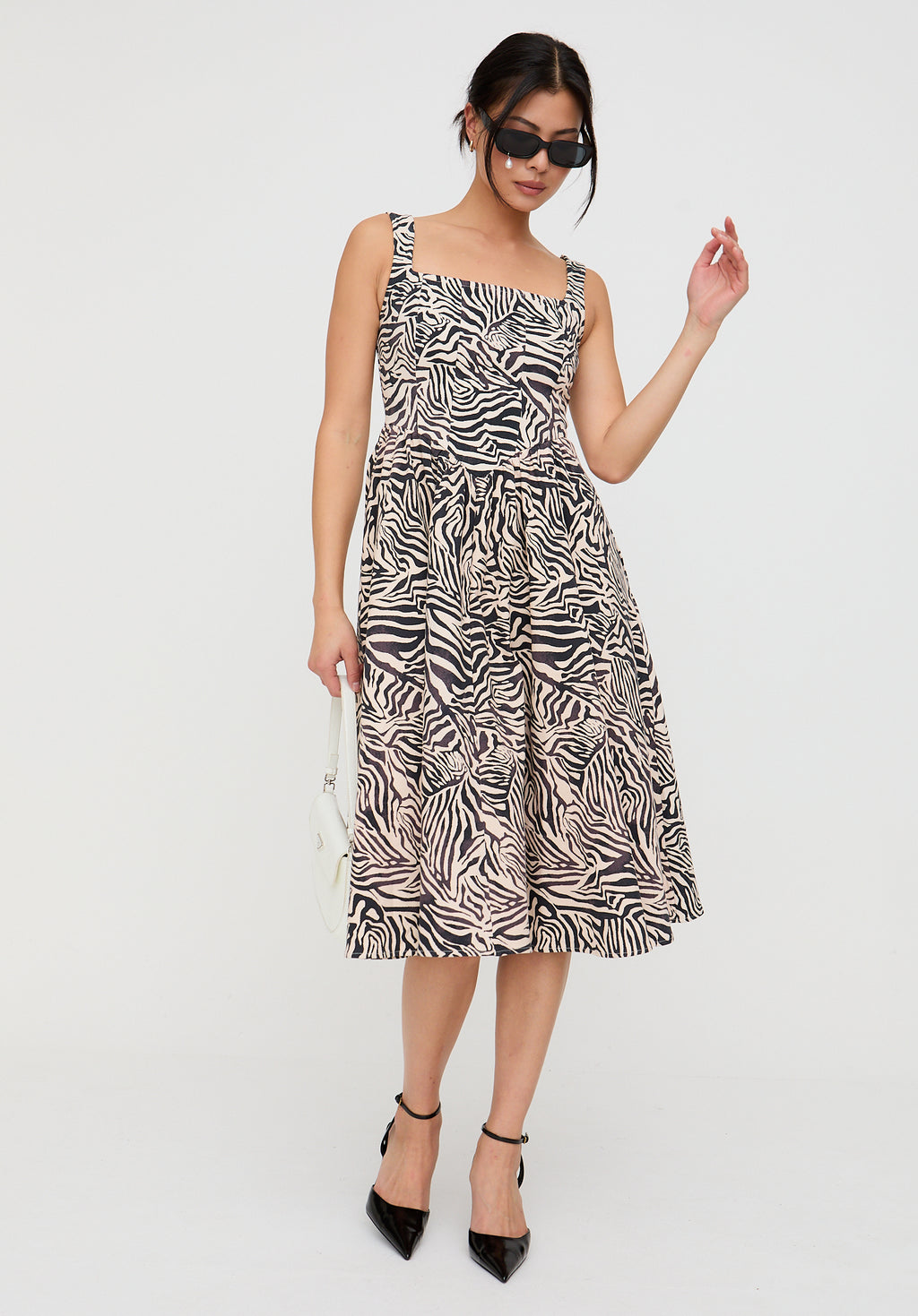 Hayley Corset Inspired Zebra Print Midi Dress In Multi