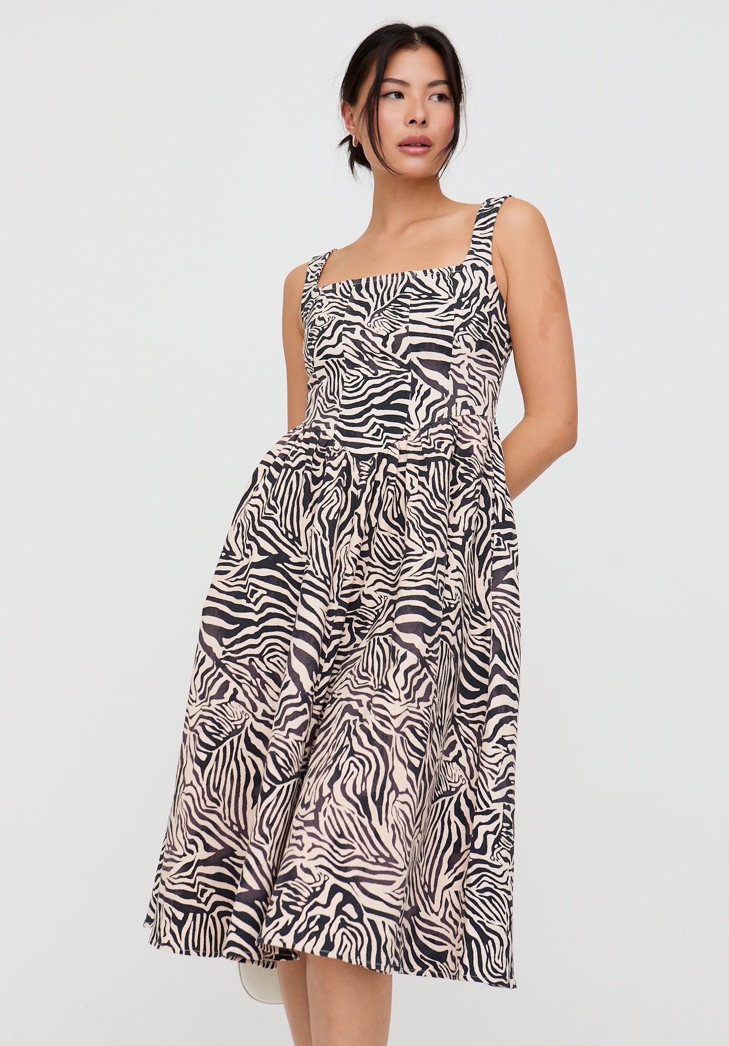 Hayley Corset Inspired Zebra Print Midi Dress In Multi