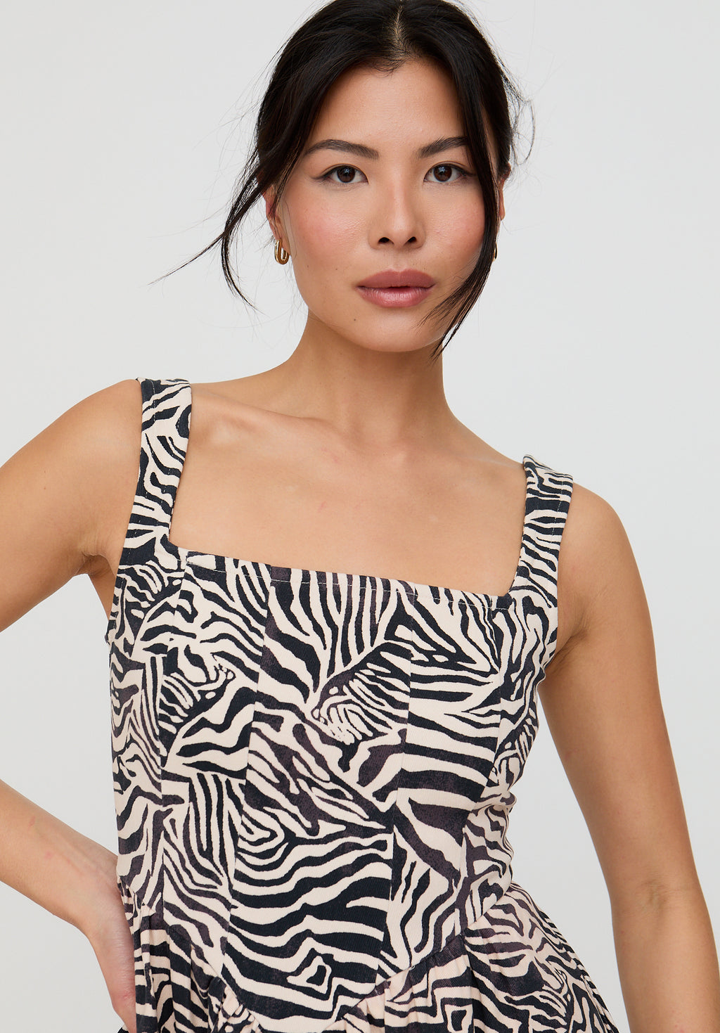 Hayley Corset Inspired Zebra Print Midi Dress In Multi