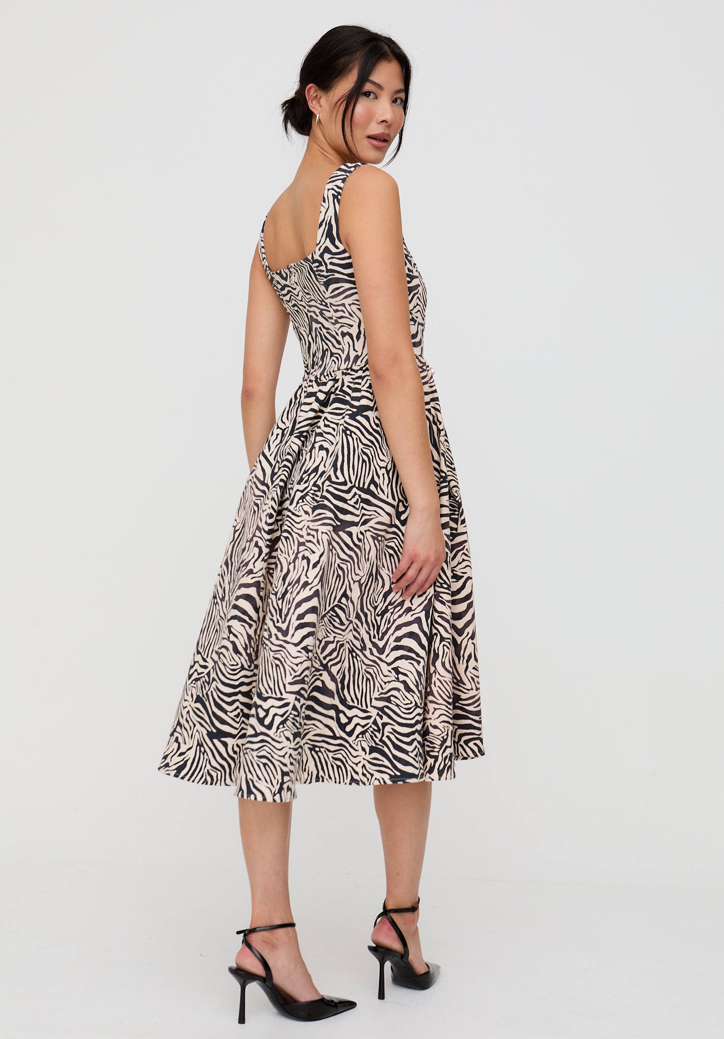 Hayley Corset Inspired Zebra Print Midi Dress In Multi