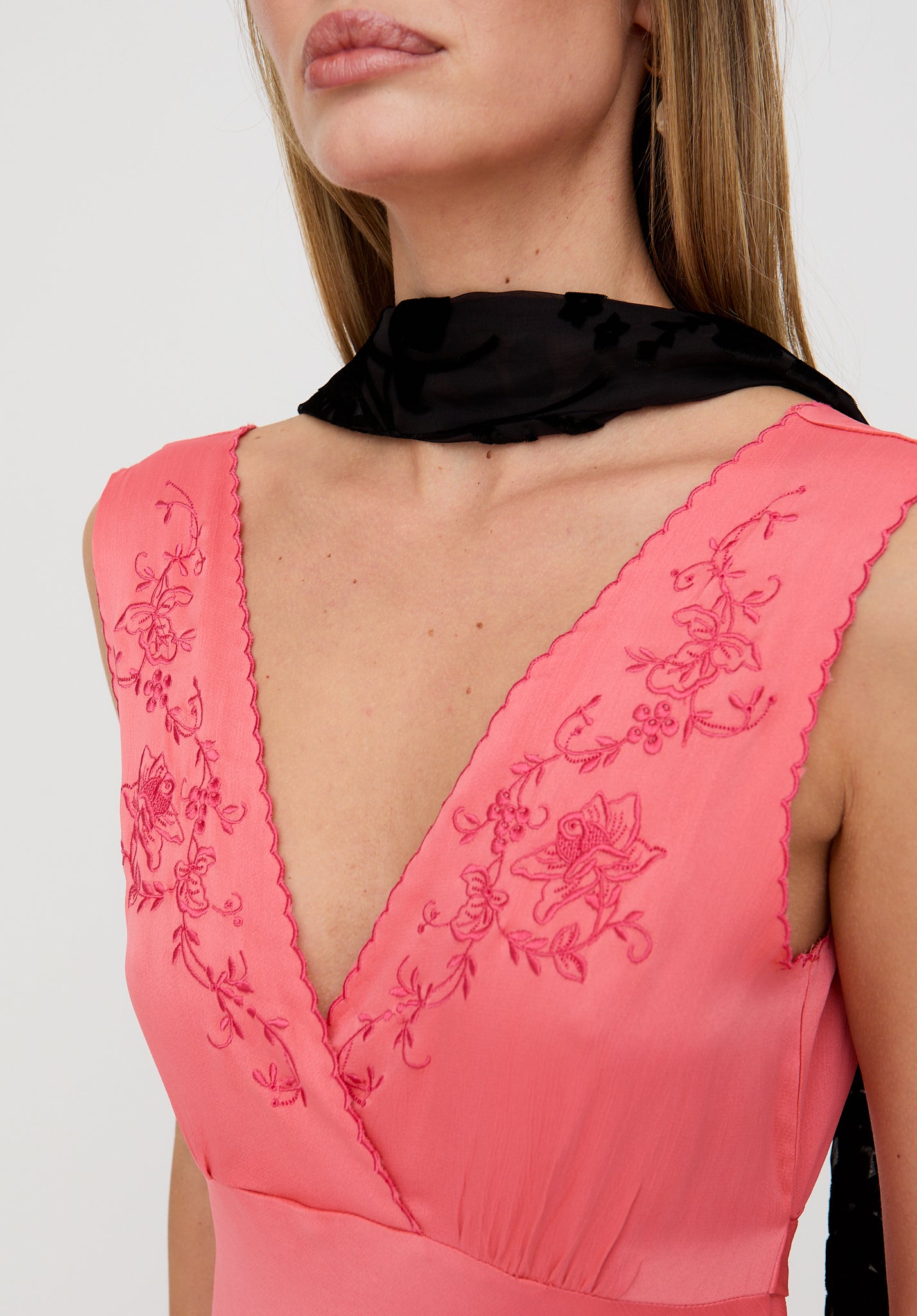 Pandora Bias Cut Sleeveless Embroidered Maxi Dress In Pink