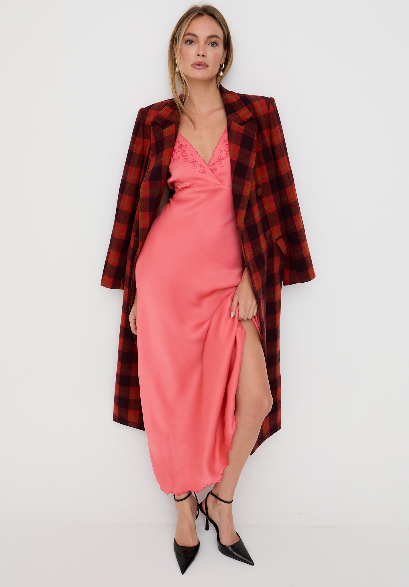 Pandora Bias Cut Sleeveless Embroidered Maxi Dress In Pink