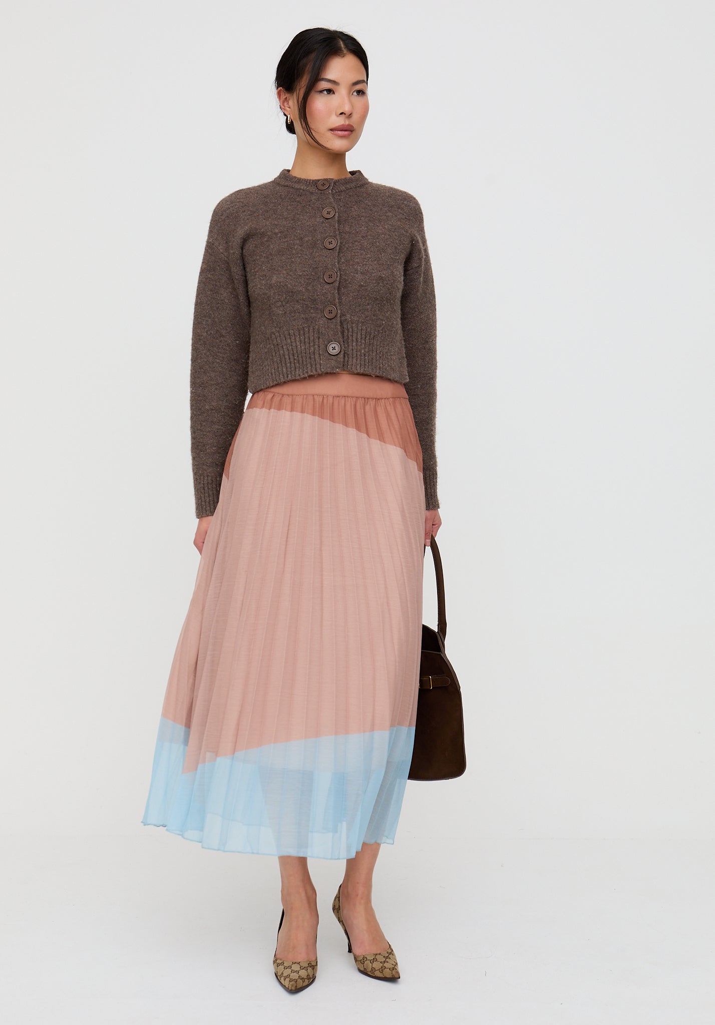 Ladbarn Colour Block Pleated Maxi Skirt In Multi