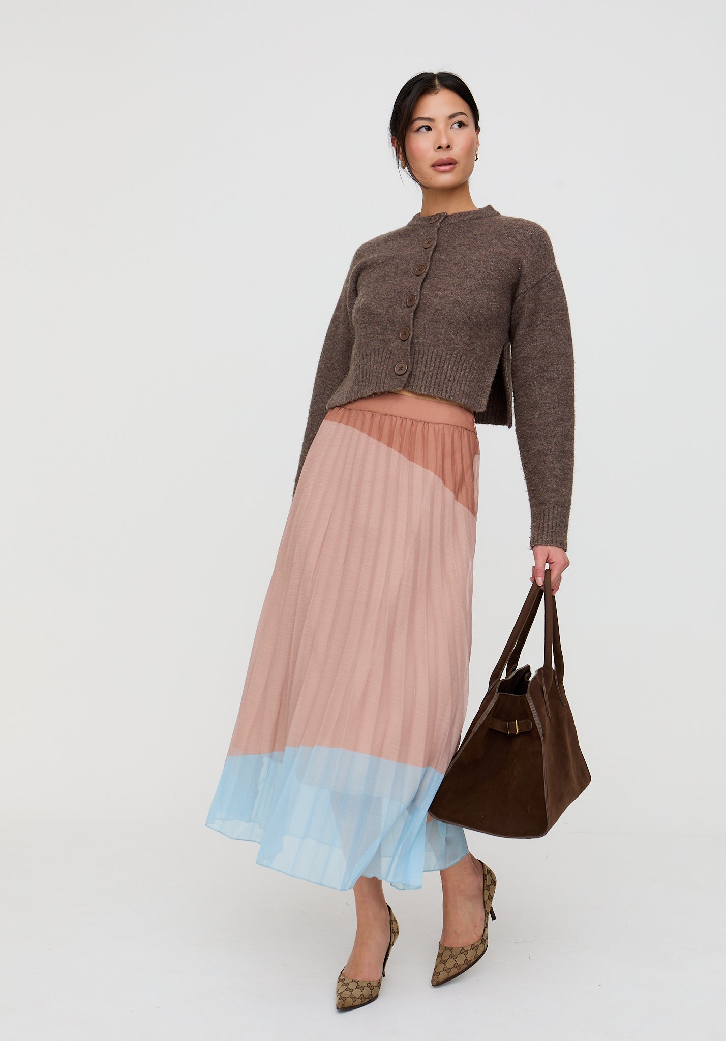 Ladbarn Colour Block Pleated Maxi Skirt In Multi