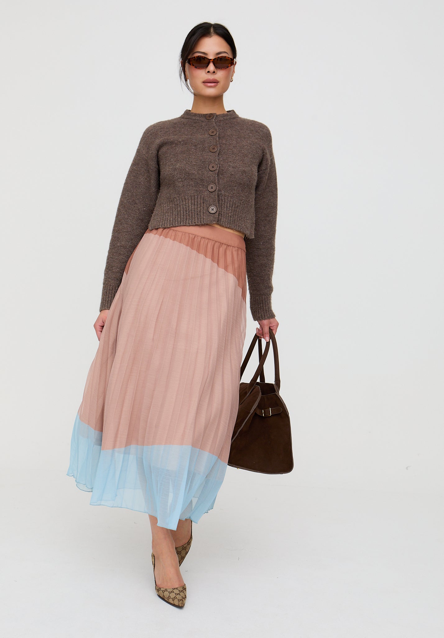 Ladbarn Colour Block Pleated Maxi Skirt In Multi