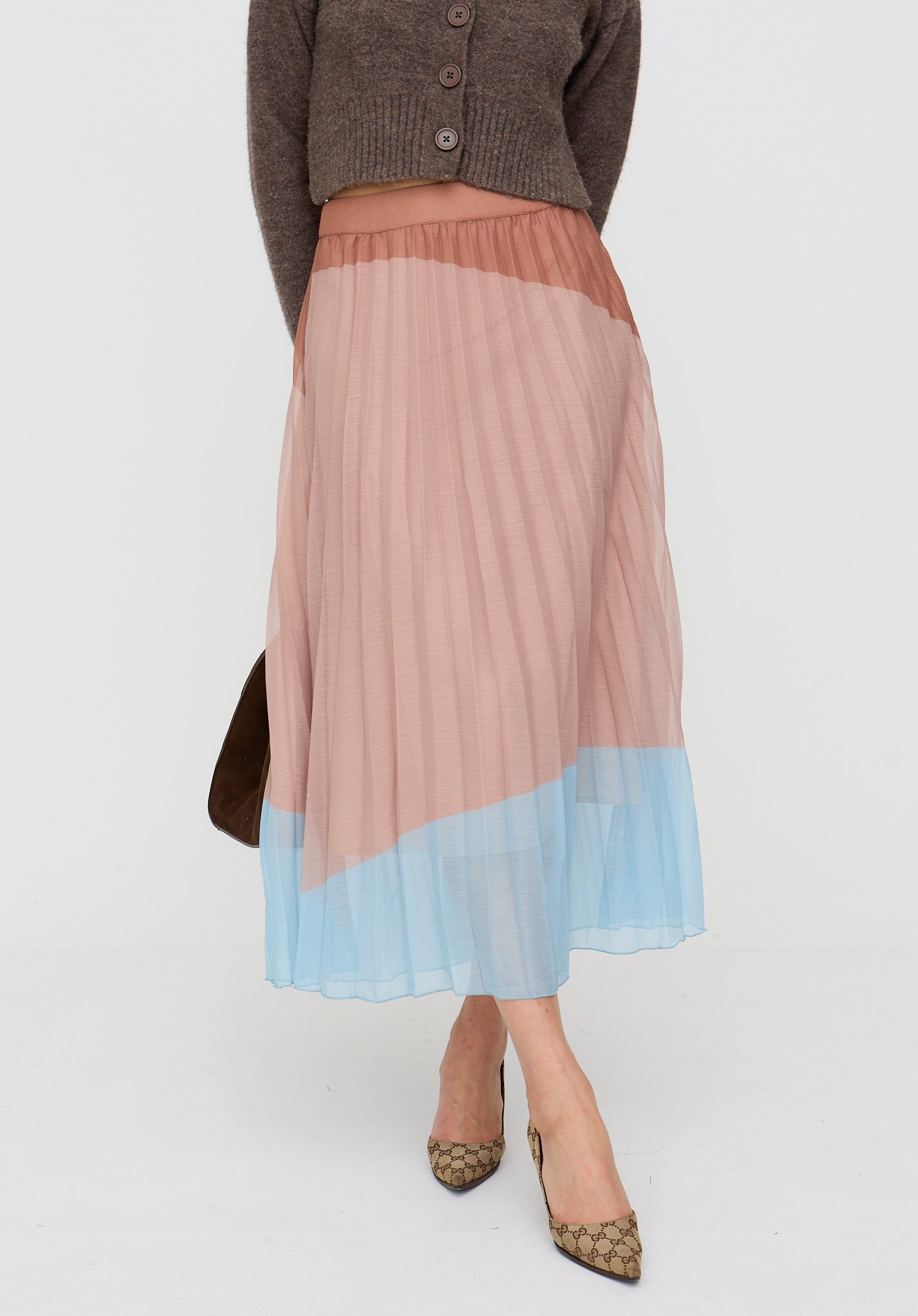 Ladbarn Colour Block Pleated Maxi Skirt In Multi