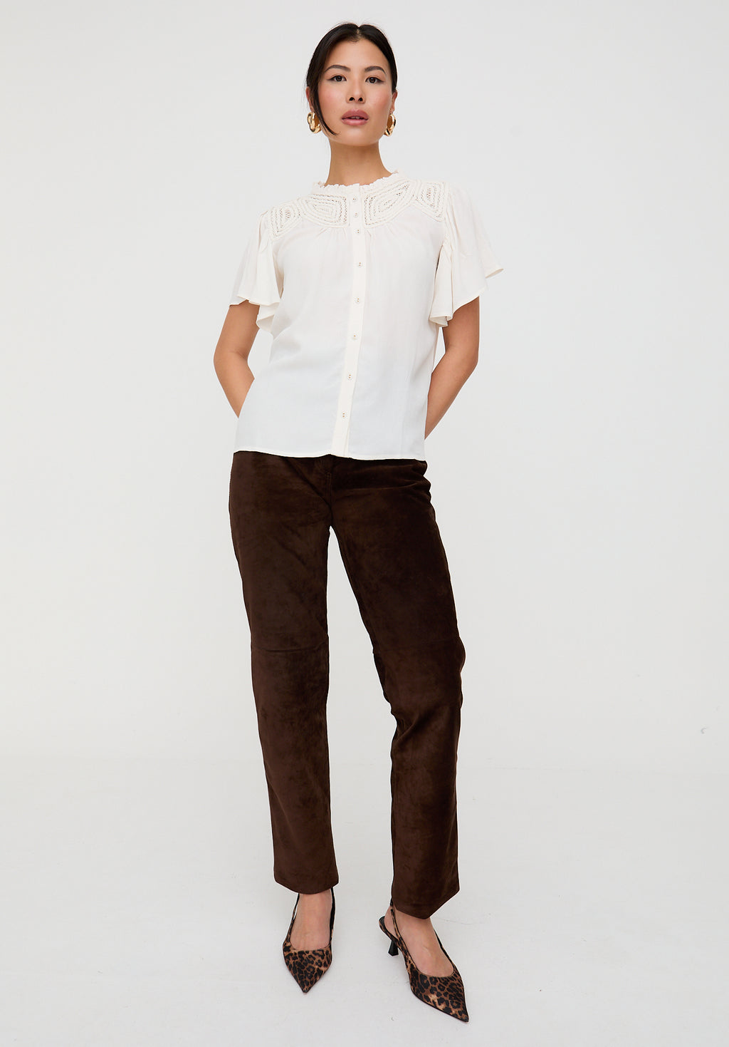 Kew Lace Insert Angel Sleeve Shirt In Cream