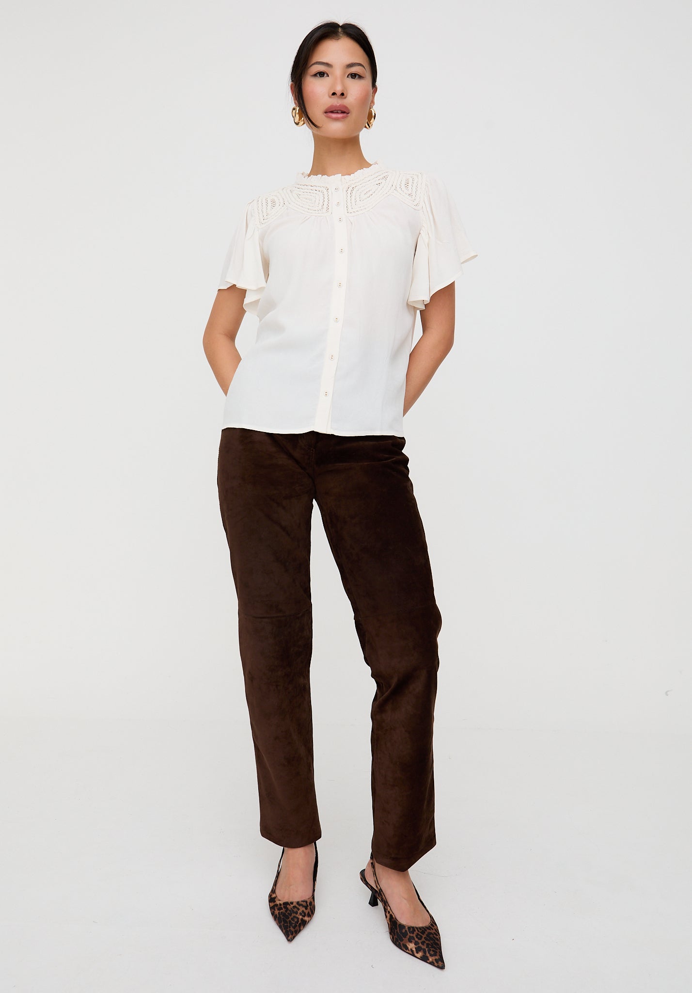 Kew Lace Insert Angel Sleeve Shirt In Cream