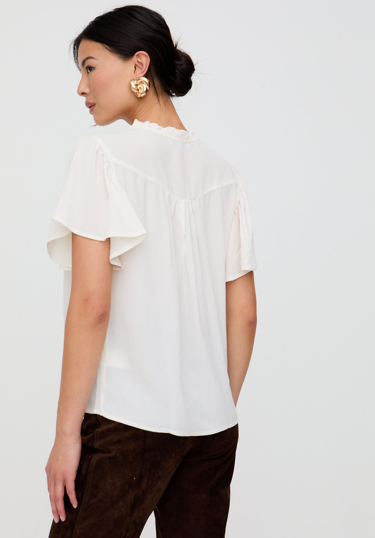 Kew Lace Insert Angel Sleeve Shirt In Cream