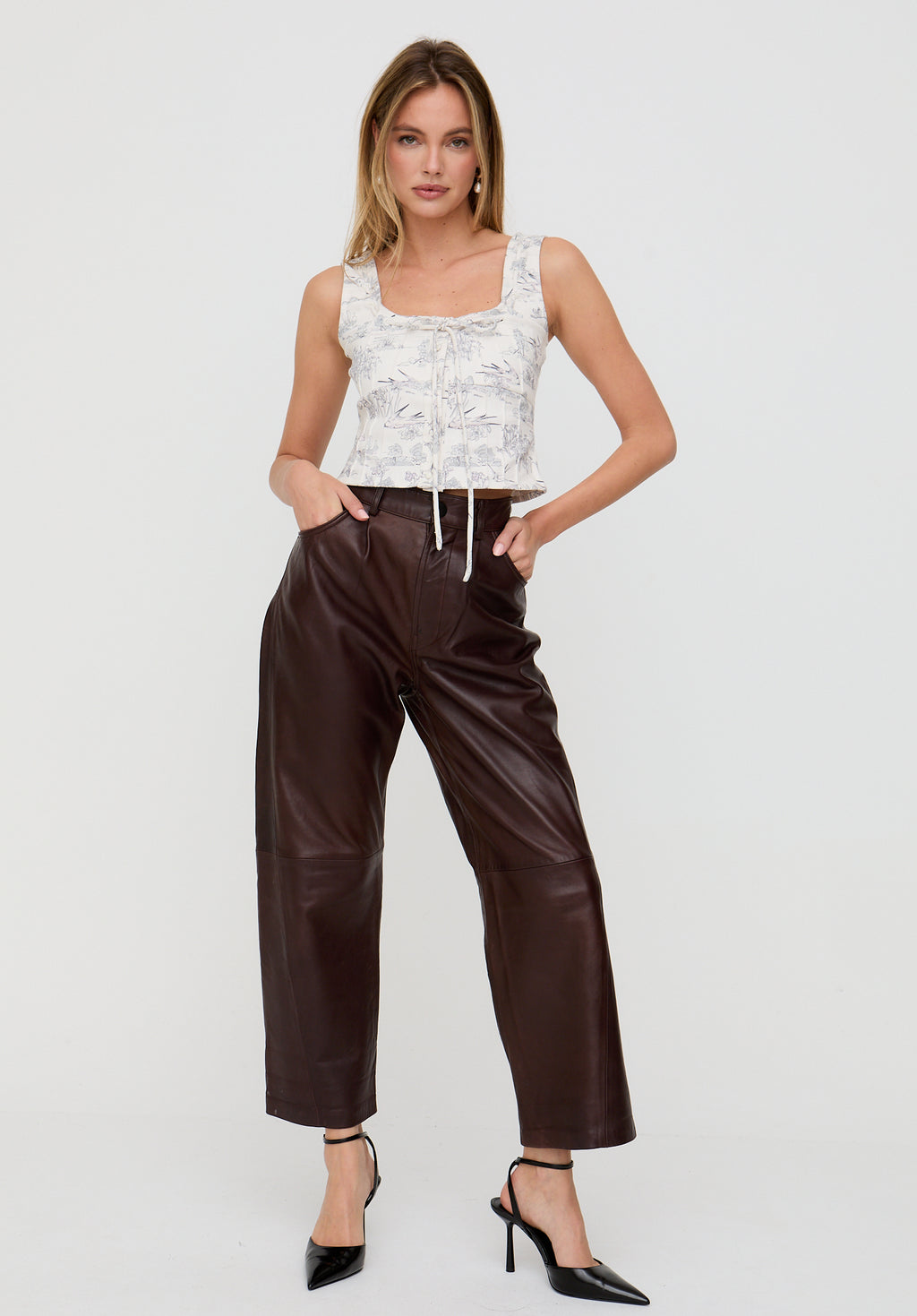 Hilda Corset Inspired Josephine Print Top In Cream