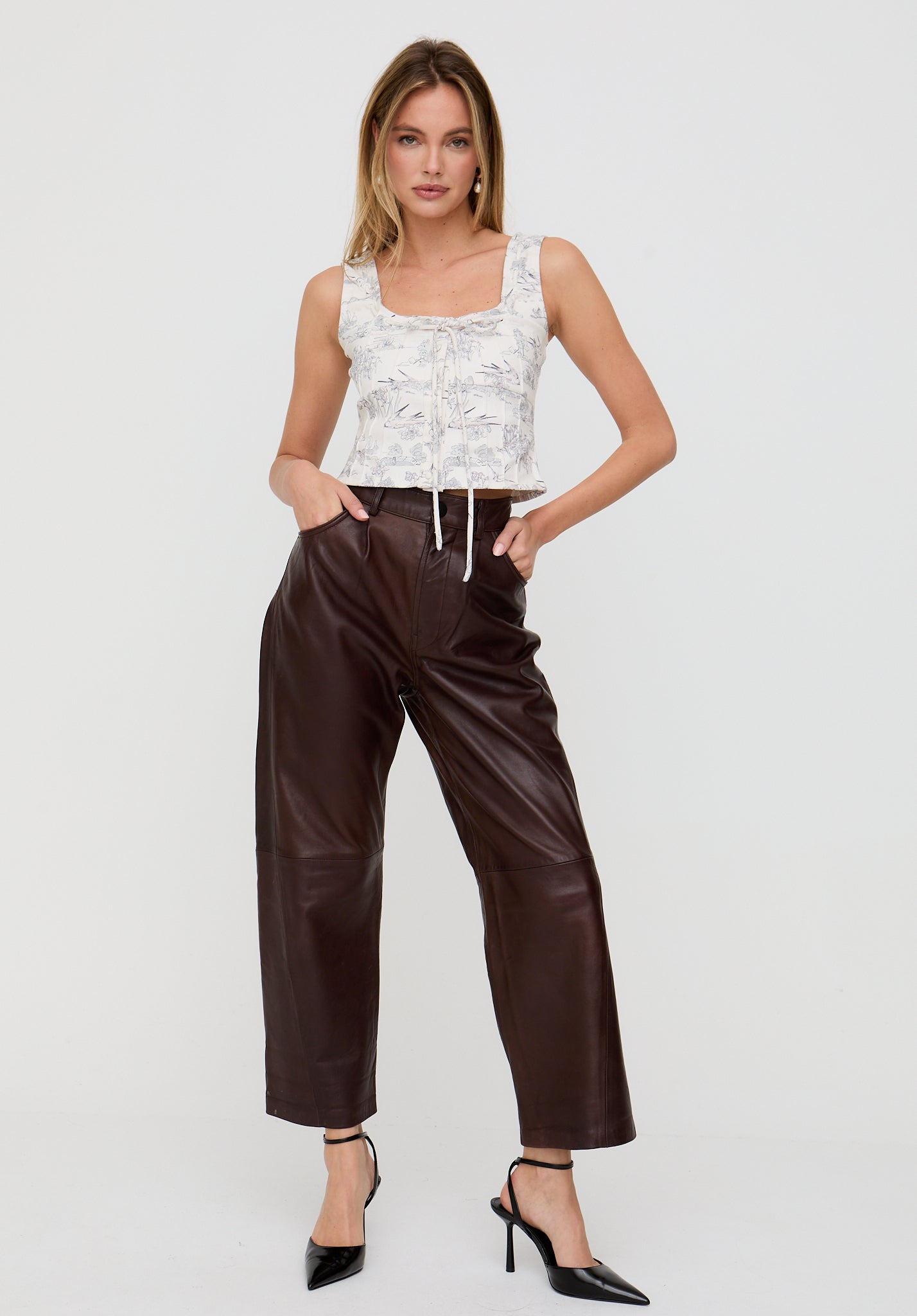 Hilda Corset Inspired Josephine Print Top In Cream