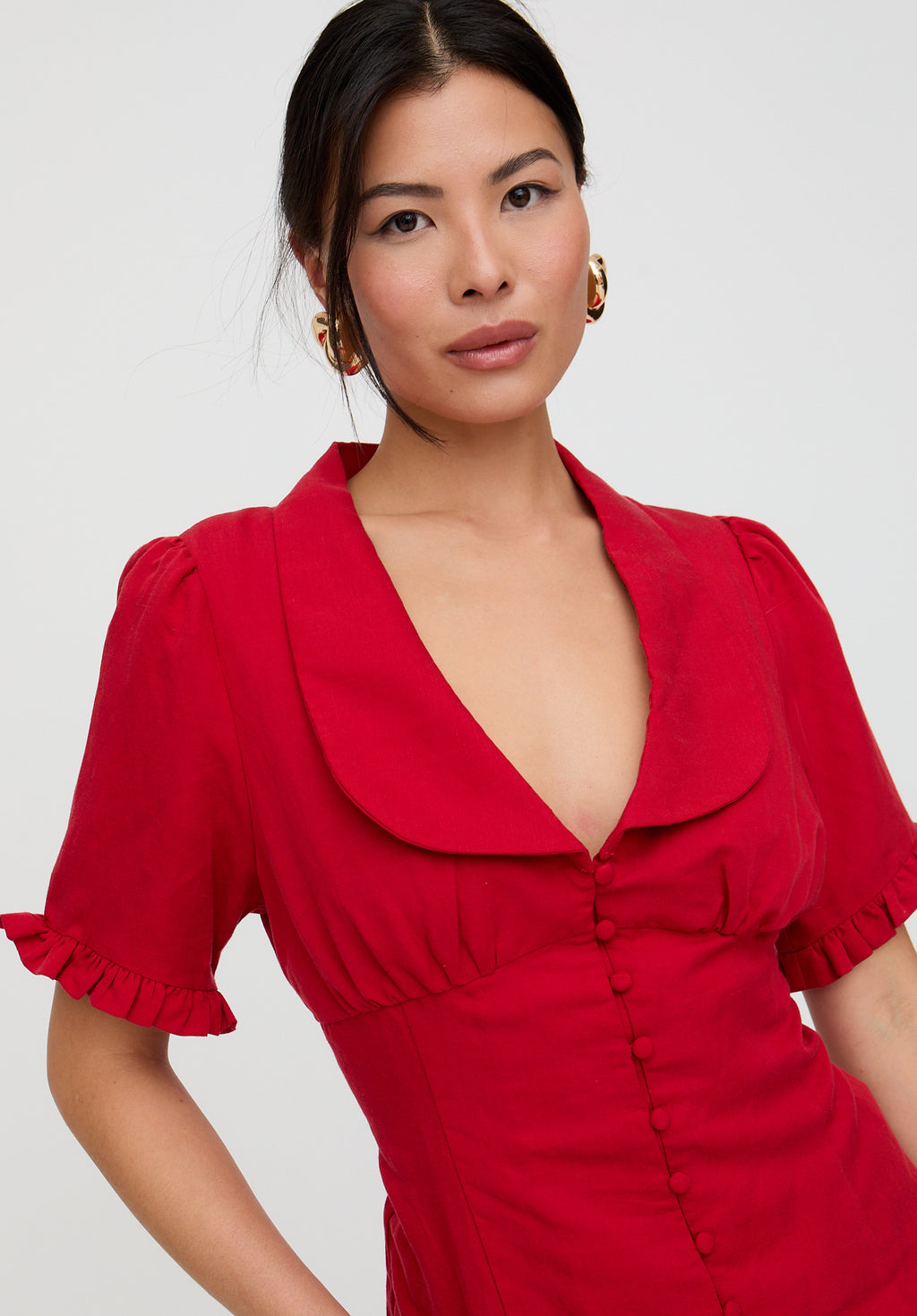 Rachel Vintage Inspired Short Sleeve Shirt In Red