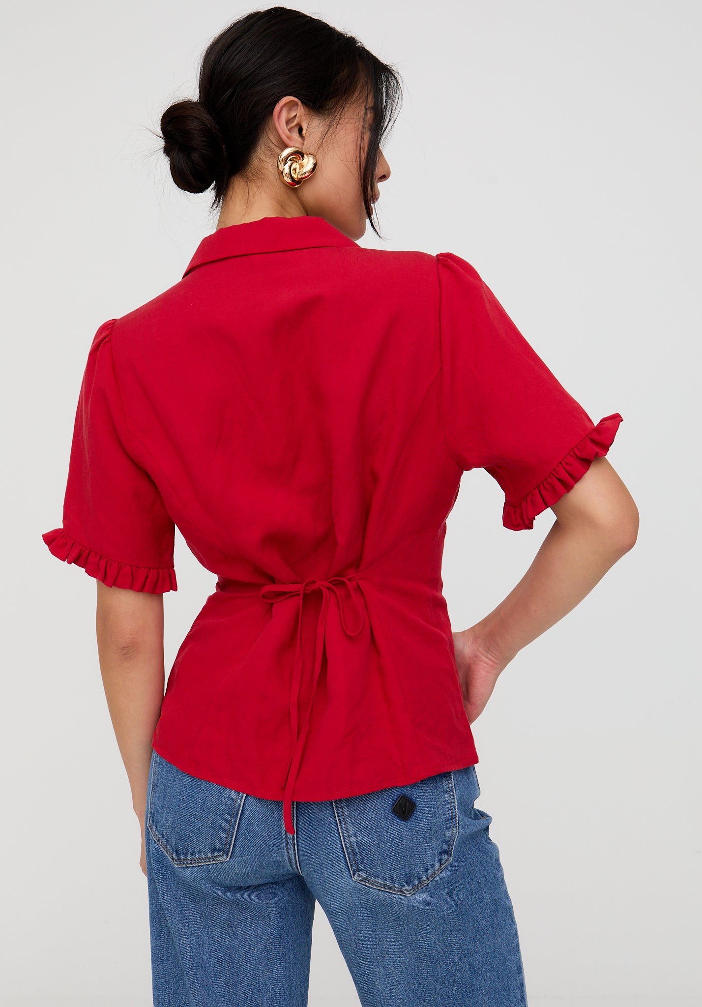 Rachel Vintage Inspired Short Sleeve Shirt In Red
