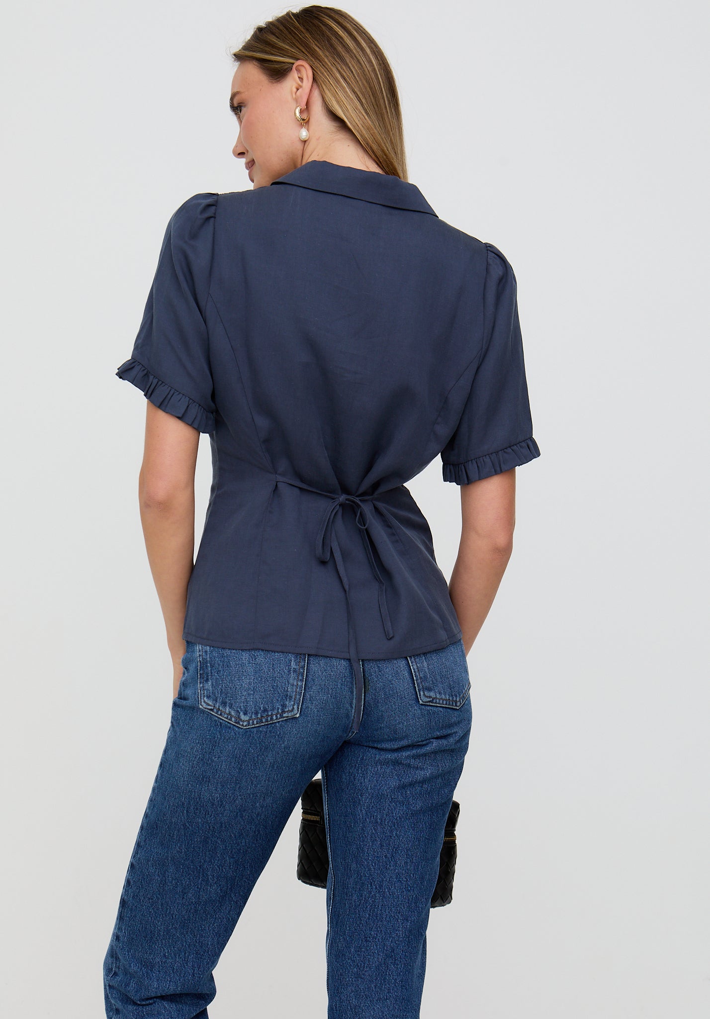 Rachel Vintage Inspired Short Sleeve Shirt In Navy